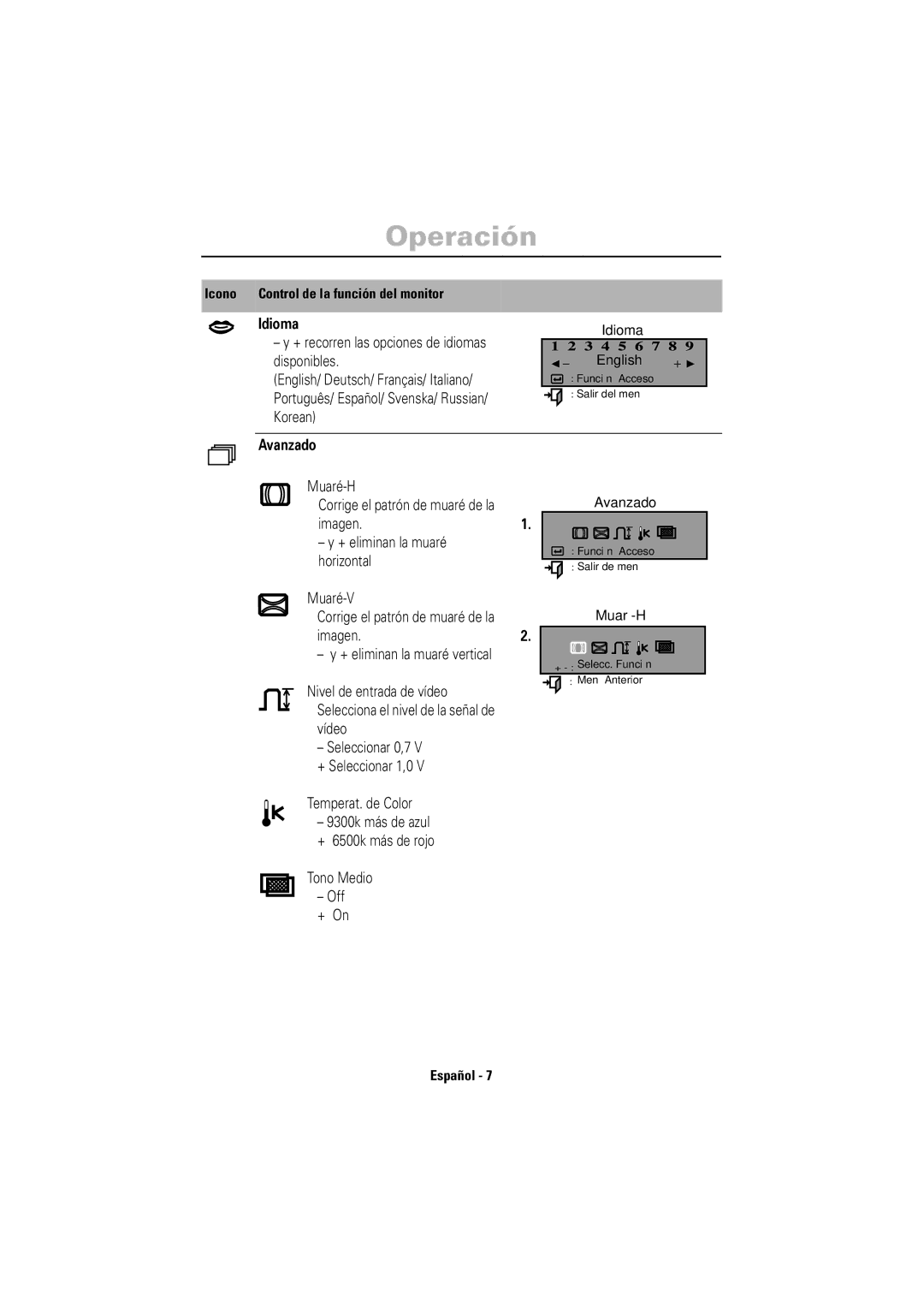 Samsung 755DF manual Idioma, Avanzado 