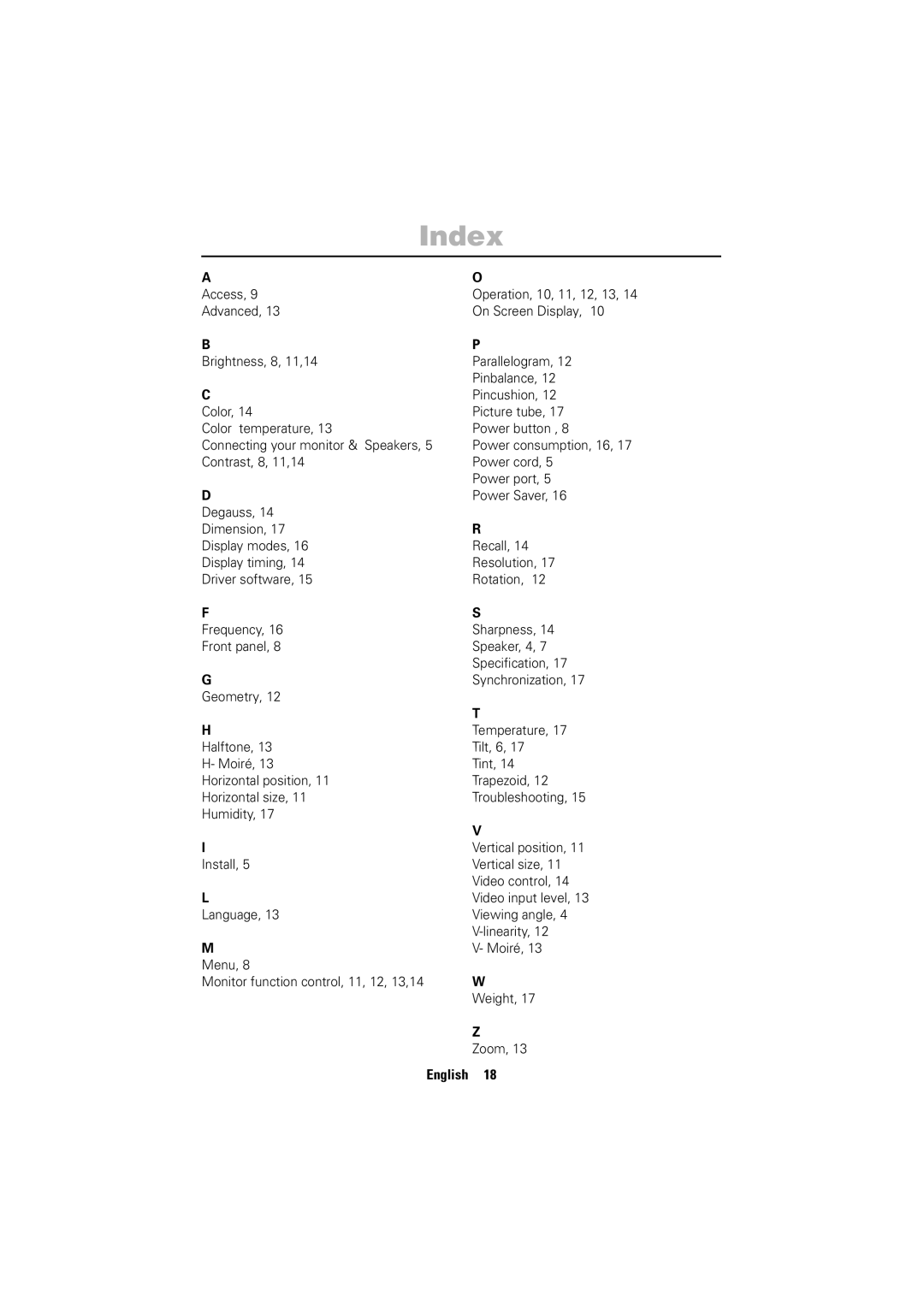 Samsung 755DFG manual Index, Access 