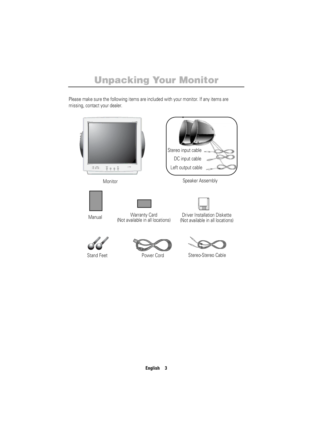 Samsung 755DFG manual Unpacking Your Monitor, Manual, Stand Feet Power Cord 