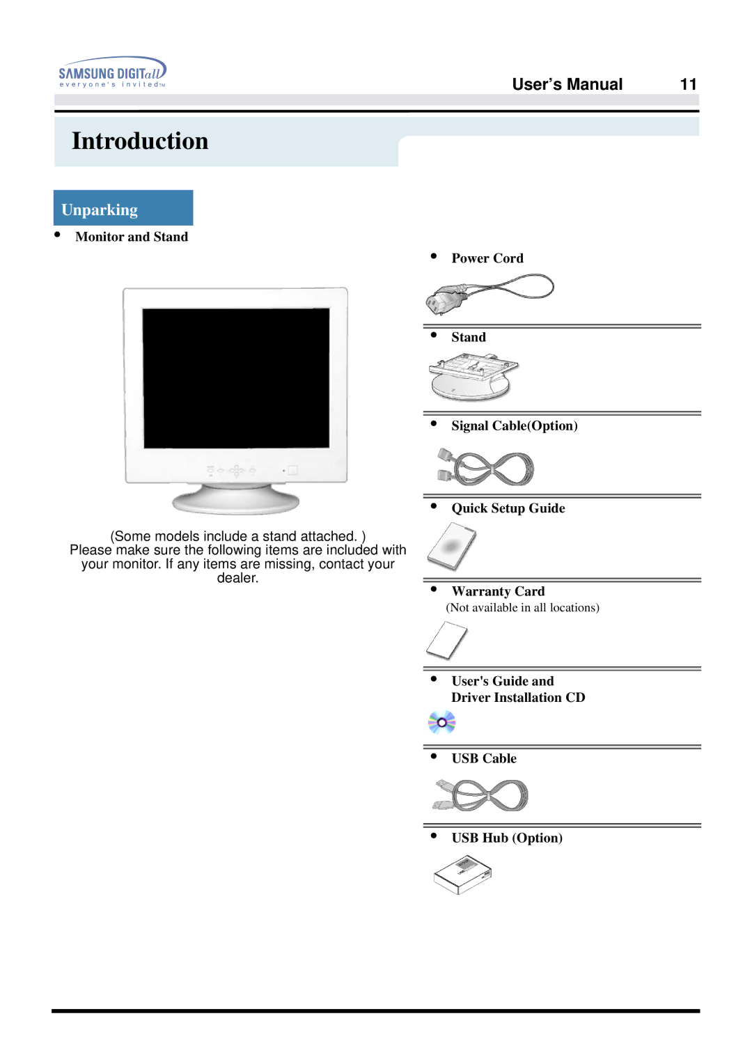 Samsung 757DFX manual Introduction, Monitor and Stand 