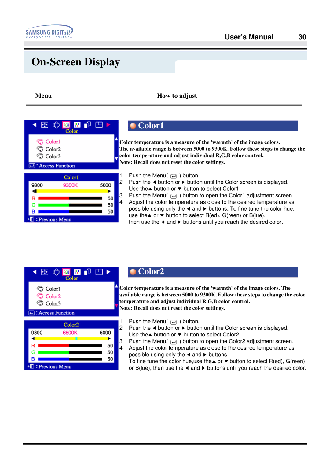 Samsung 757DFX manual Color1, Color2 