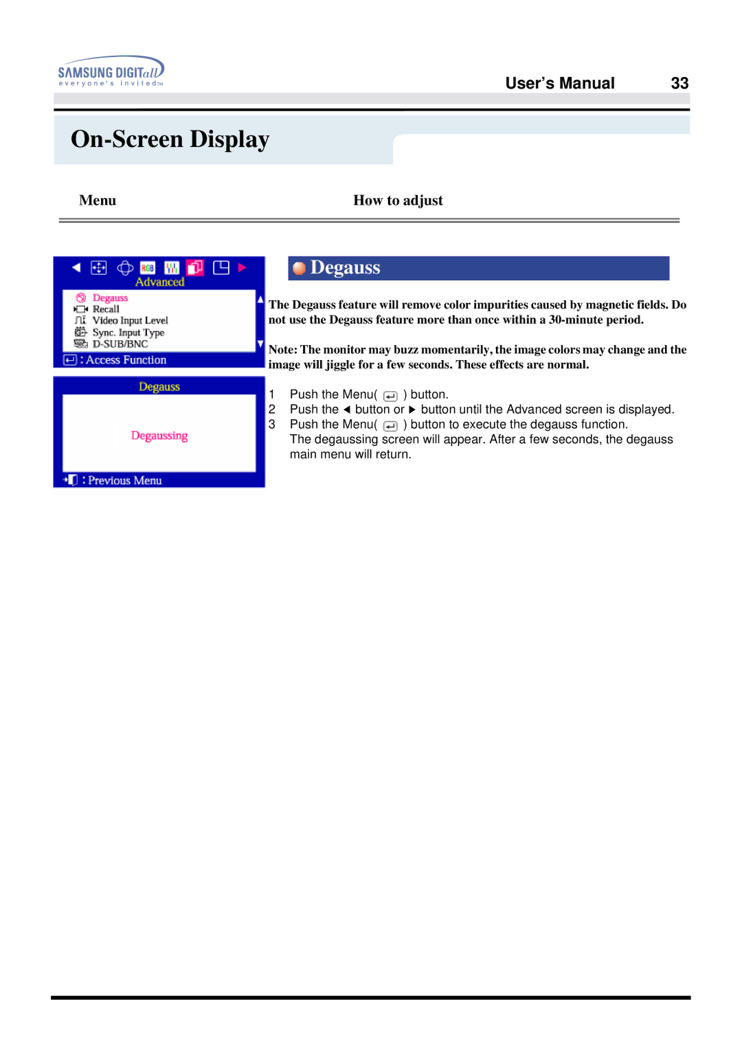 Samsung 757DFX manual Degauss 