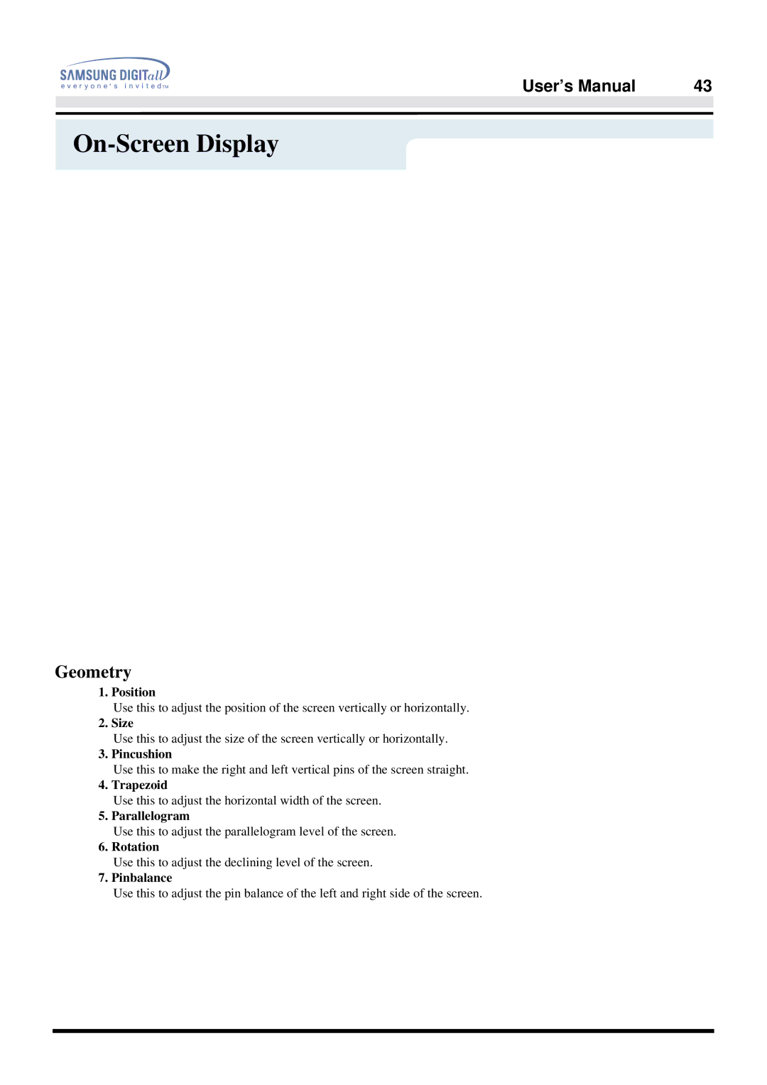 Samsung 757DFX manual Geometry 