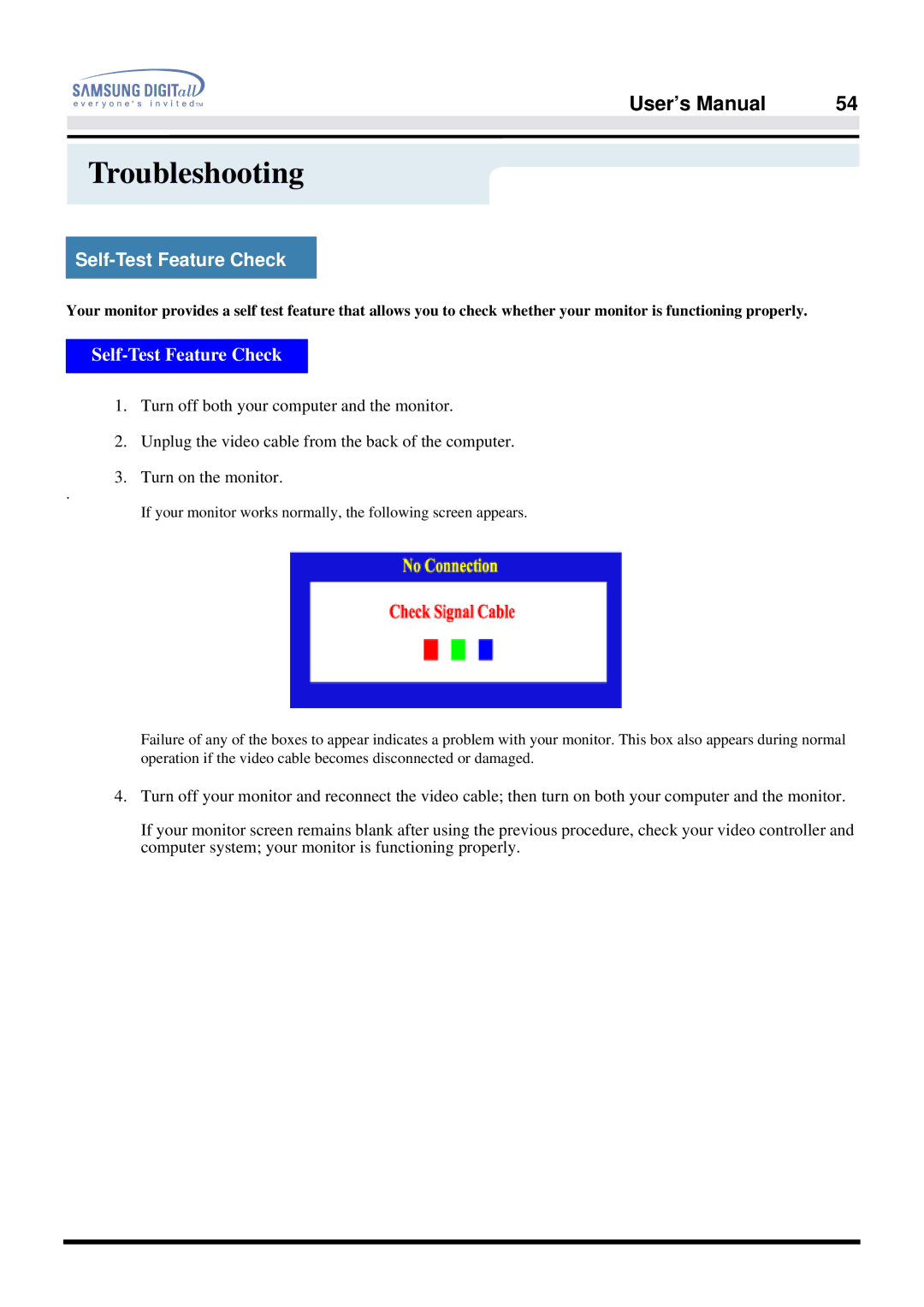 Samsung 757DFX manual Self-Test Feature Check 