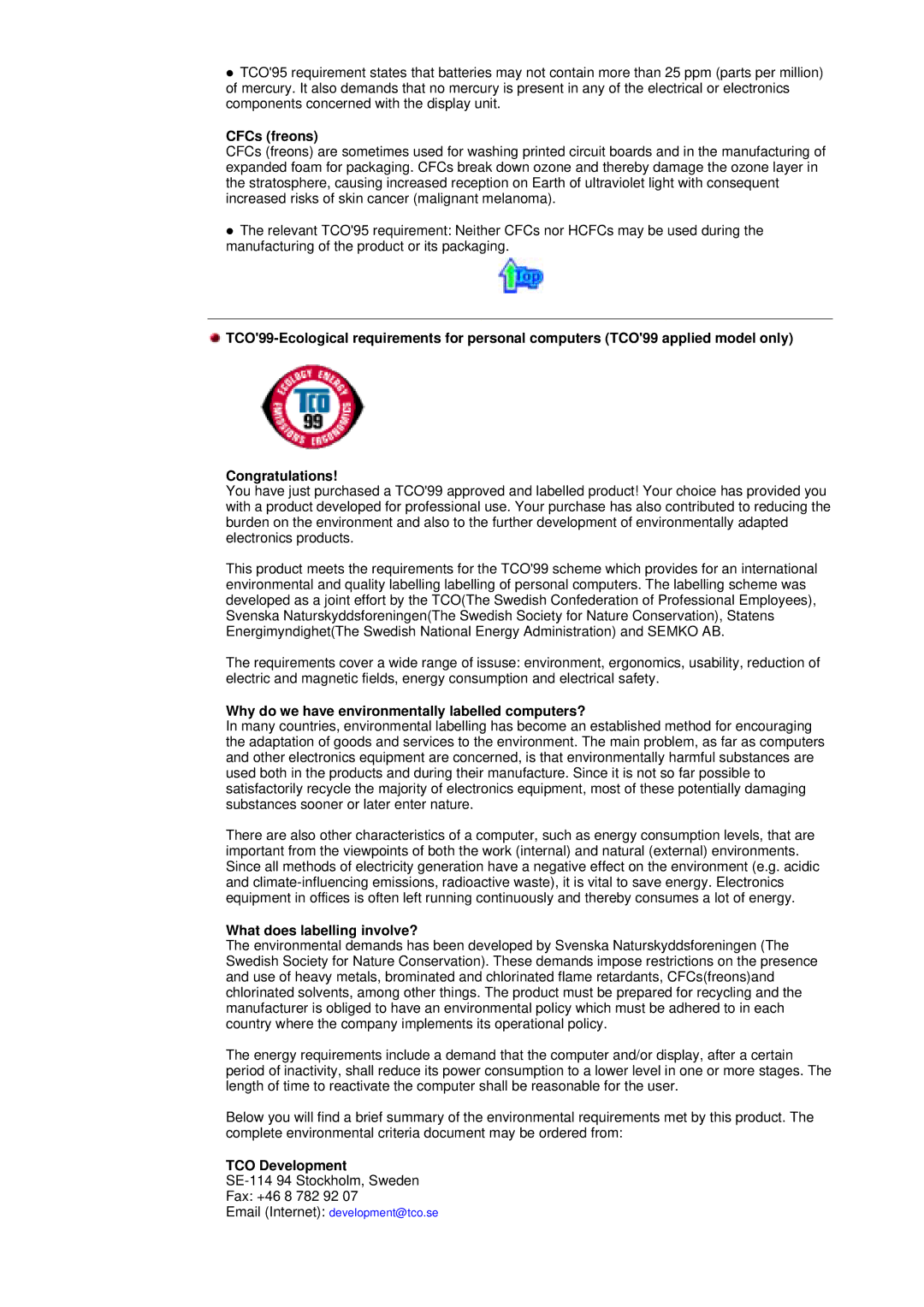 Samsung 757MB manual CFCs freons, Why do we have environmentally labelled computers?, TCO Development 