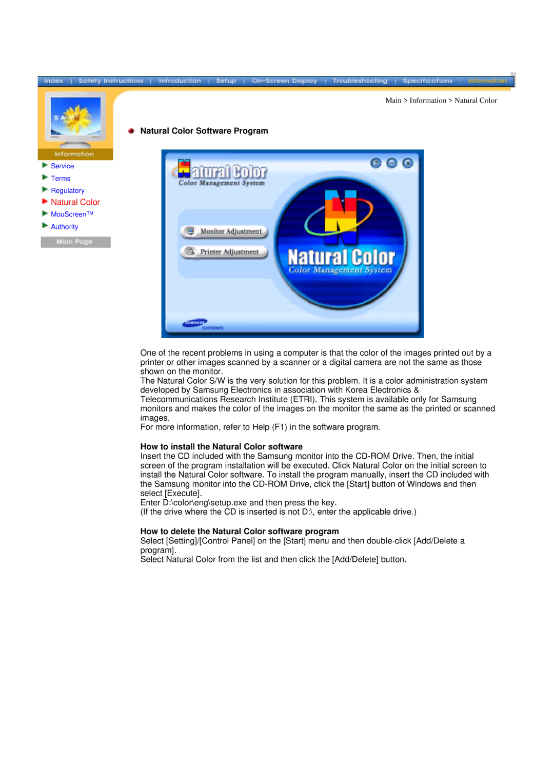 Samsung 757MB manual Natural Color Software Program, How to install the Natural Color software 