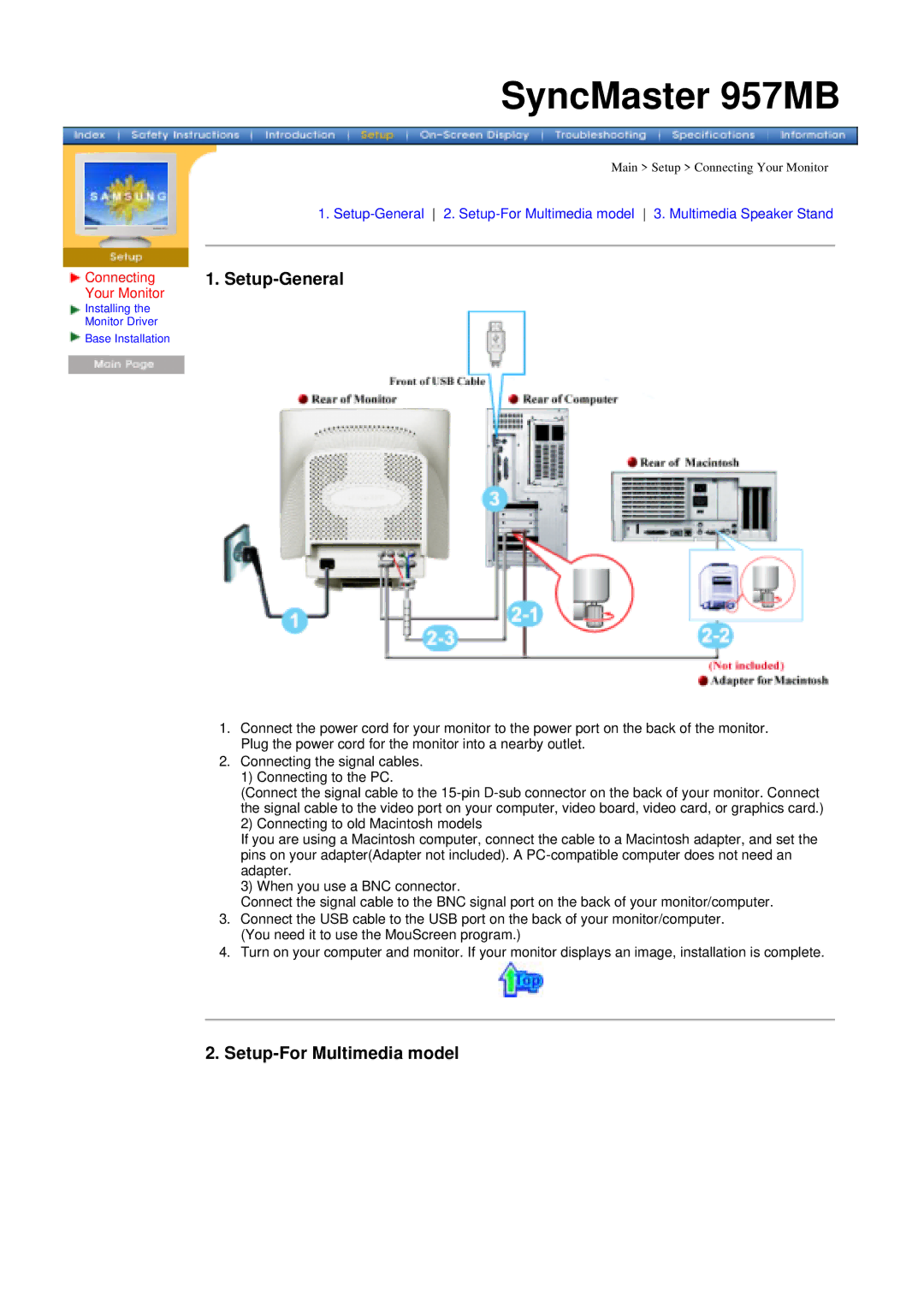 Samsung 757MB manual Setup-General, Connecting 