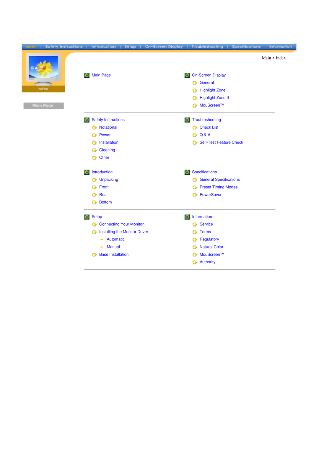 Samsung 757MB manual Main Index 