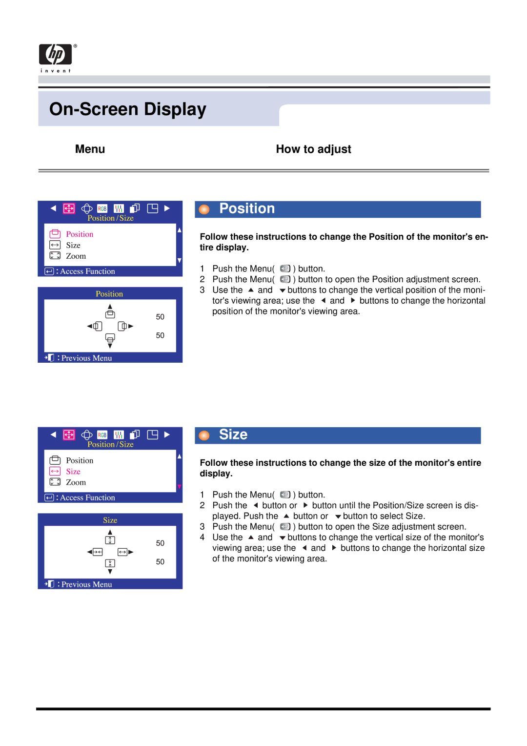 Samsung 757MB manual Position, Size 