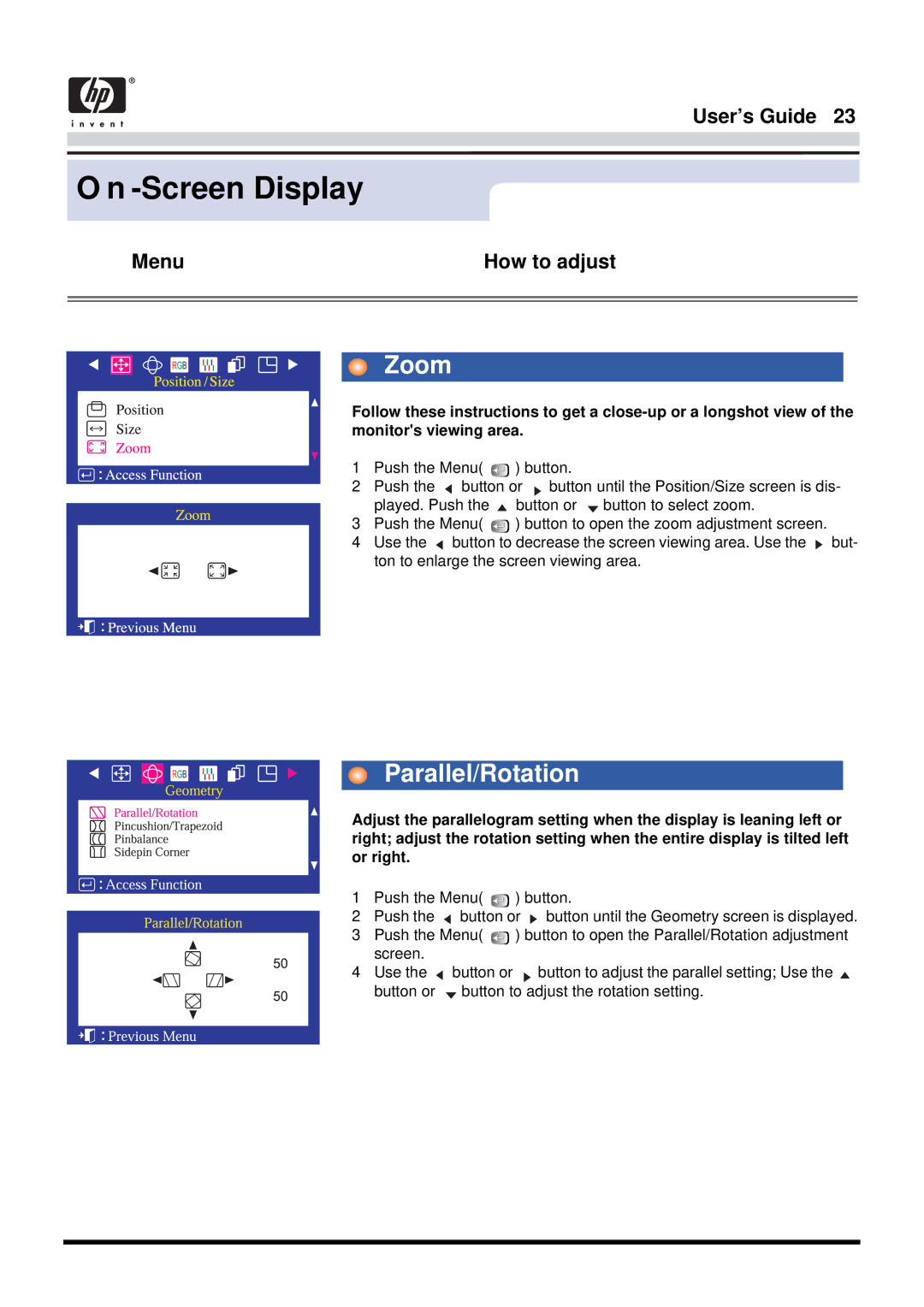 Samsung 757MB manual Zoom, Parallel/Rotation 