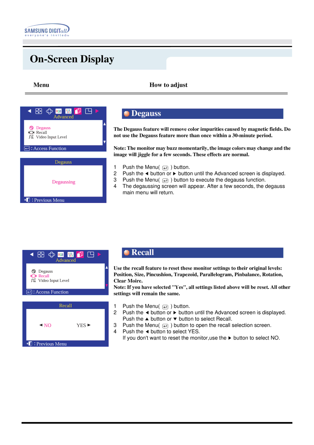 Samsung 757MB manual On-Screen Display 