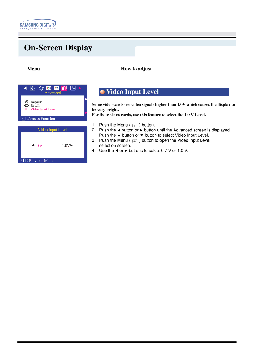 Samsung 757MB manual Video Input Level 