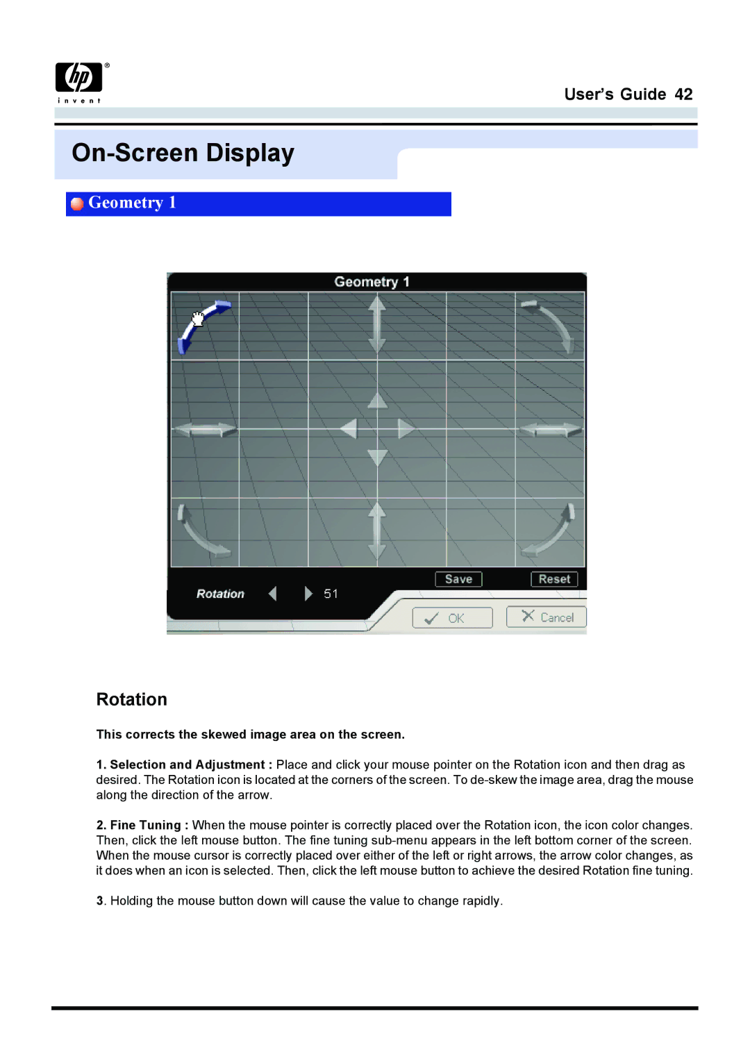 Samsung 757MB manual Rotation, This corrects the skewed image area on the screen 