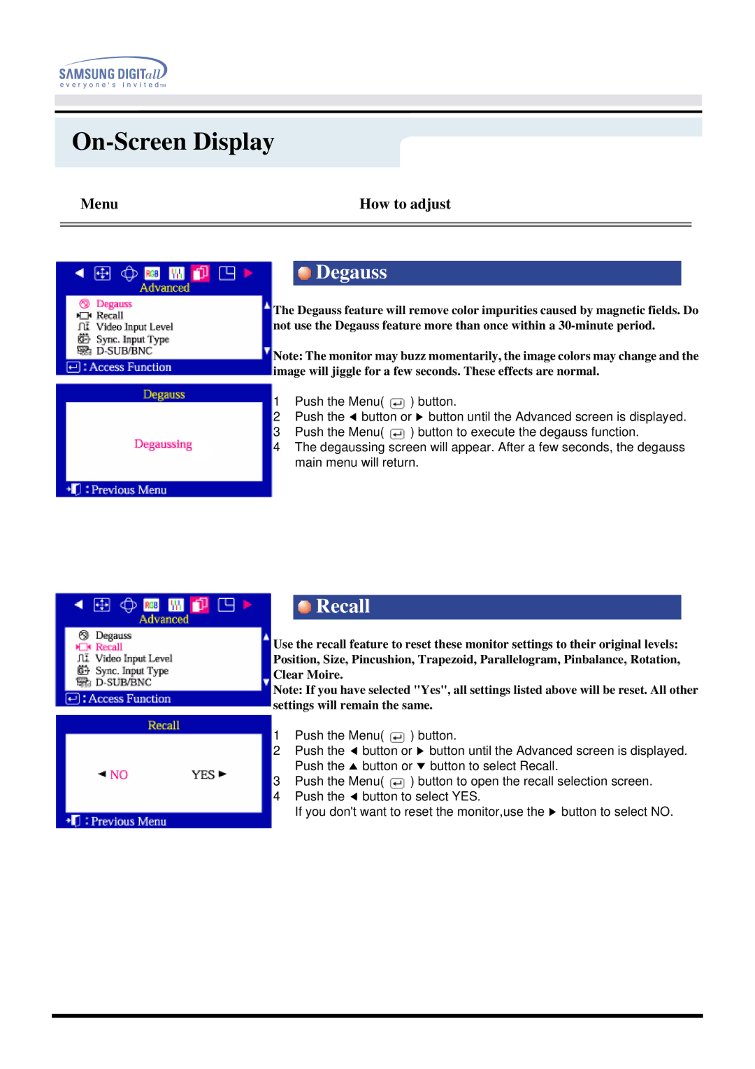 Samsung 757MB manual On-Screen Display 