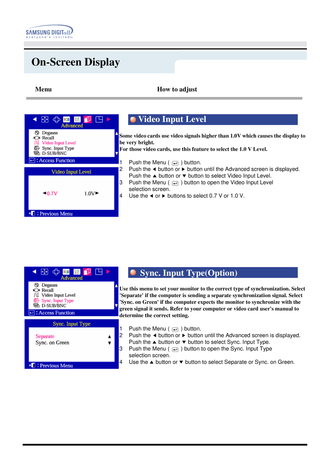 Samsung 757MB manual Sync. Input TypeOption 