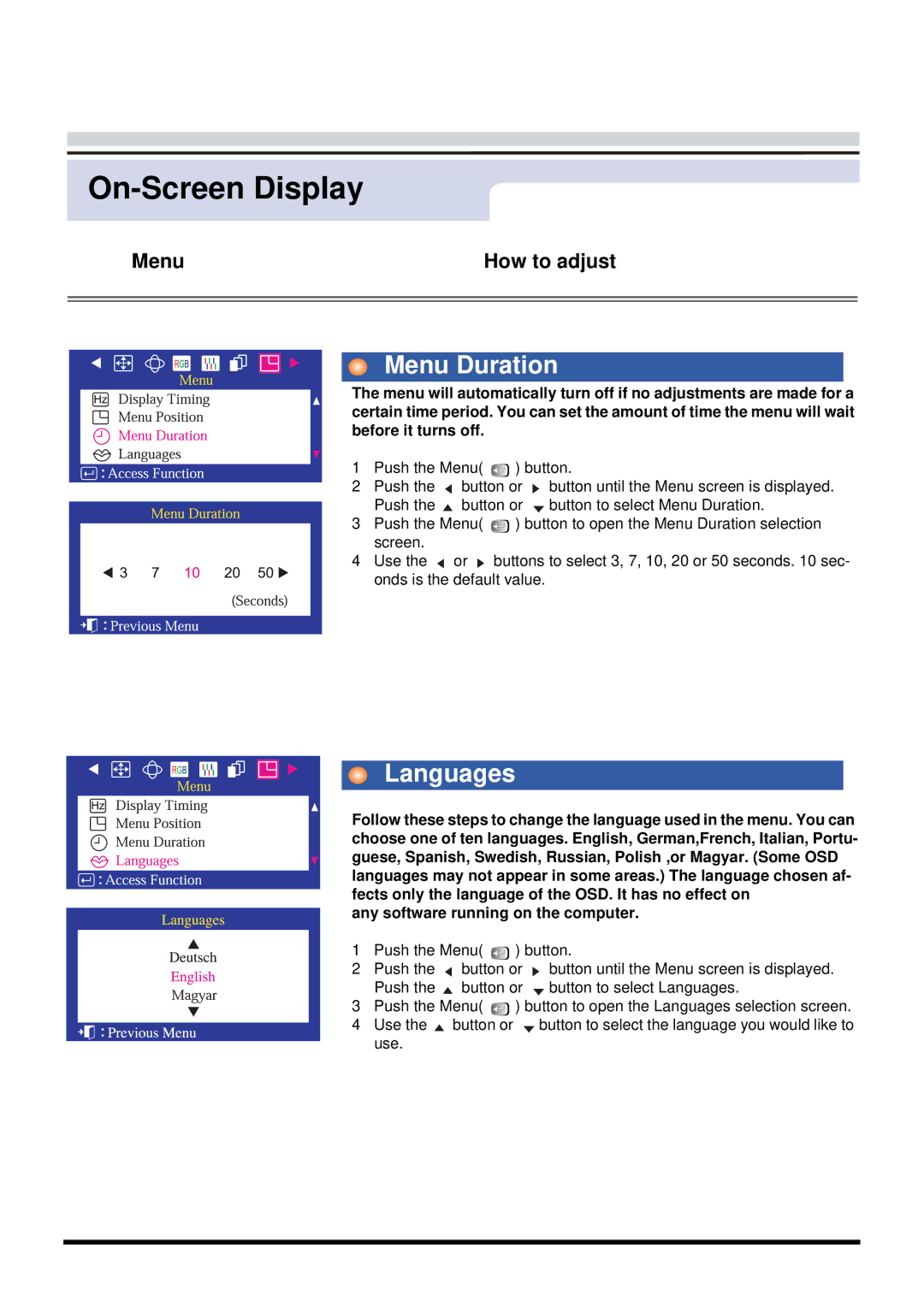 Samsung 757MB manual Menu Duration 