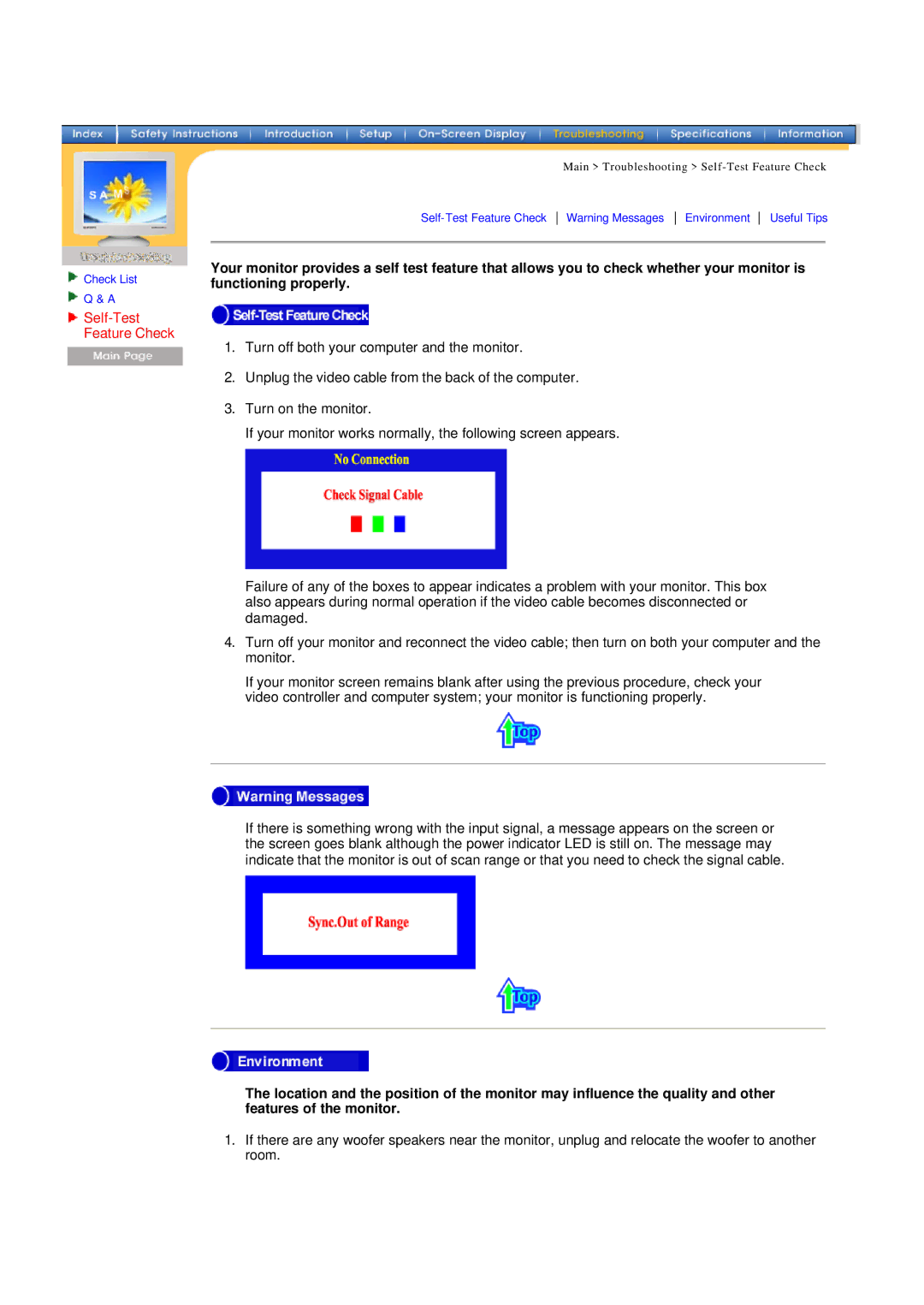 Samsung 757MB manual Self-Test Feature Check 