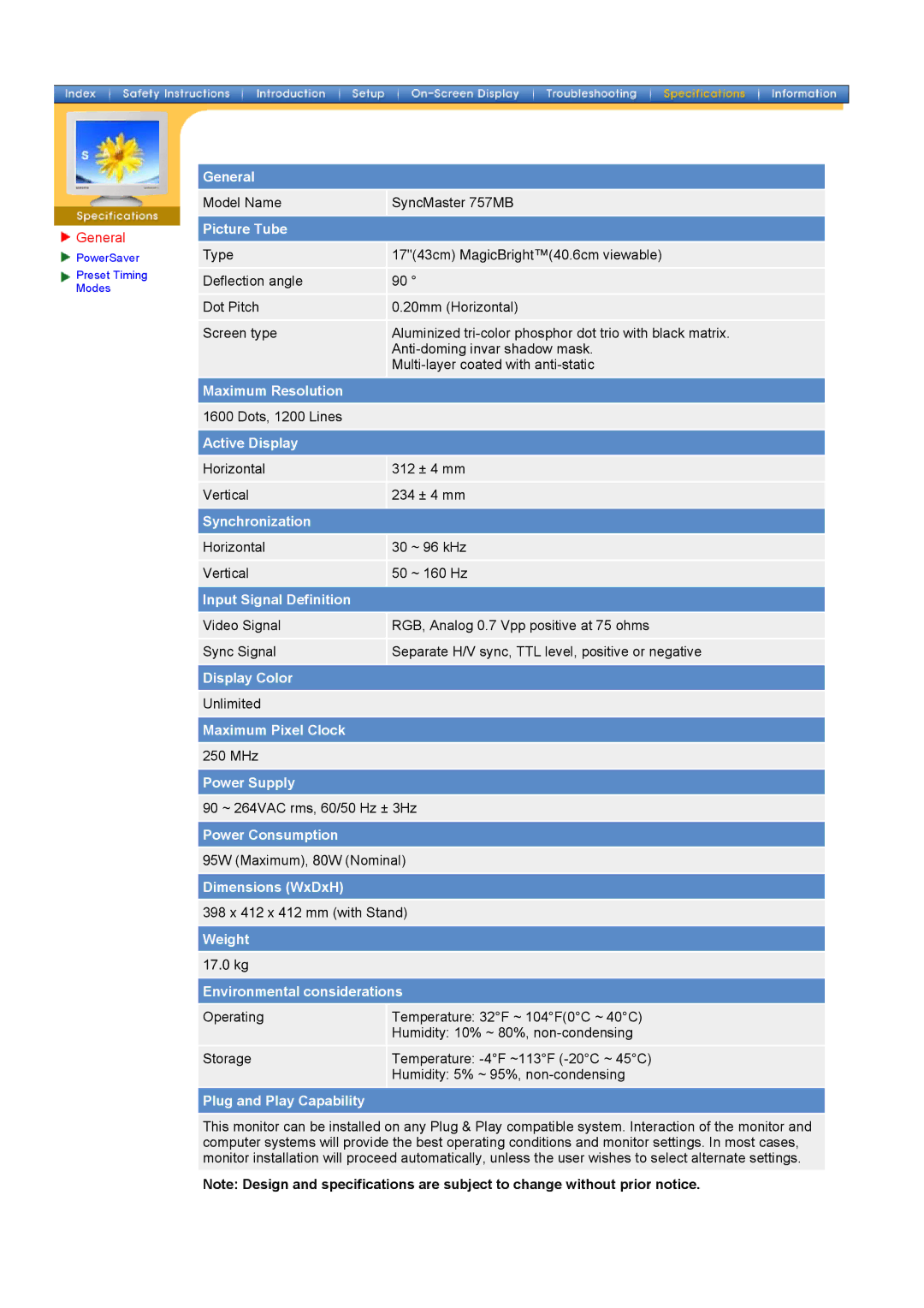 Samsung 757MB manual General, Picture Tube 