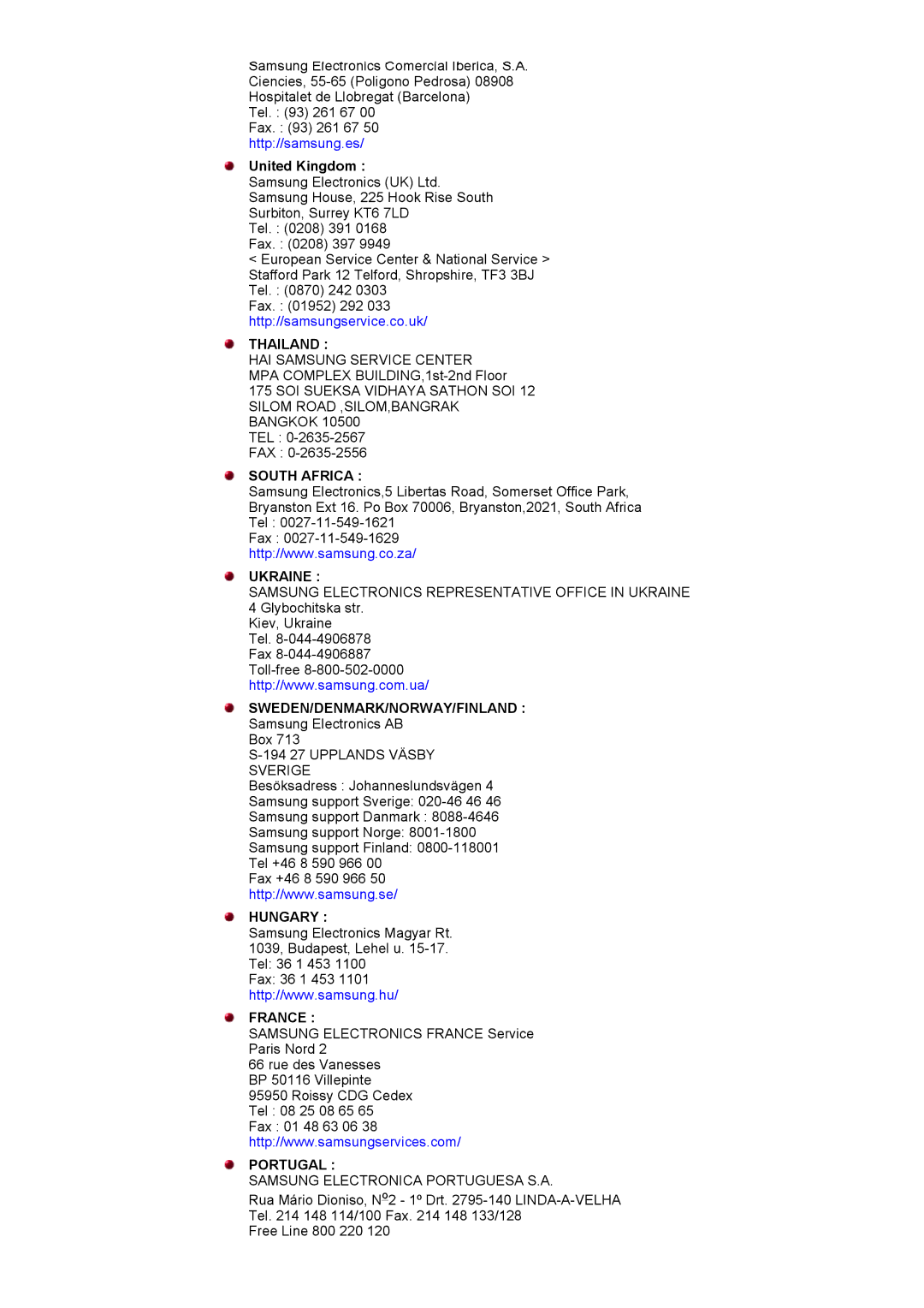 Samsung 757MB manual United Kingdom, Thailand 