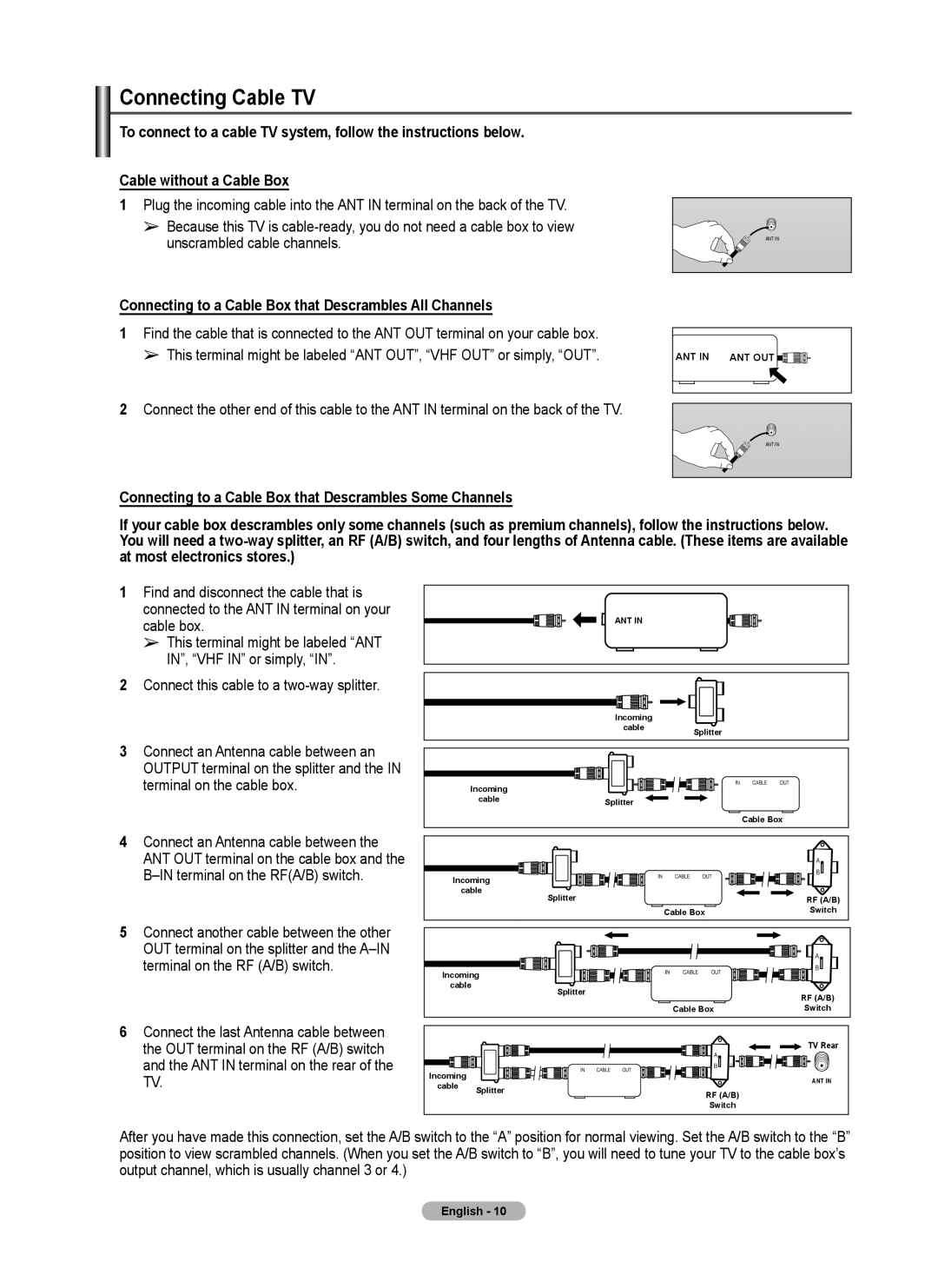 Samsung 760 Series user manual Connecting Cable TV, Connecting to a Cable Box that Descrambles All Channels 