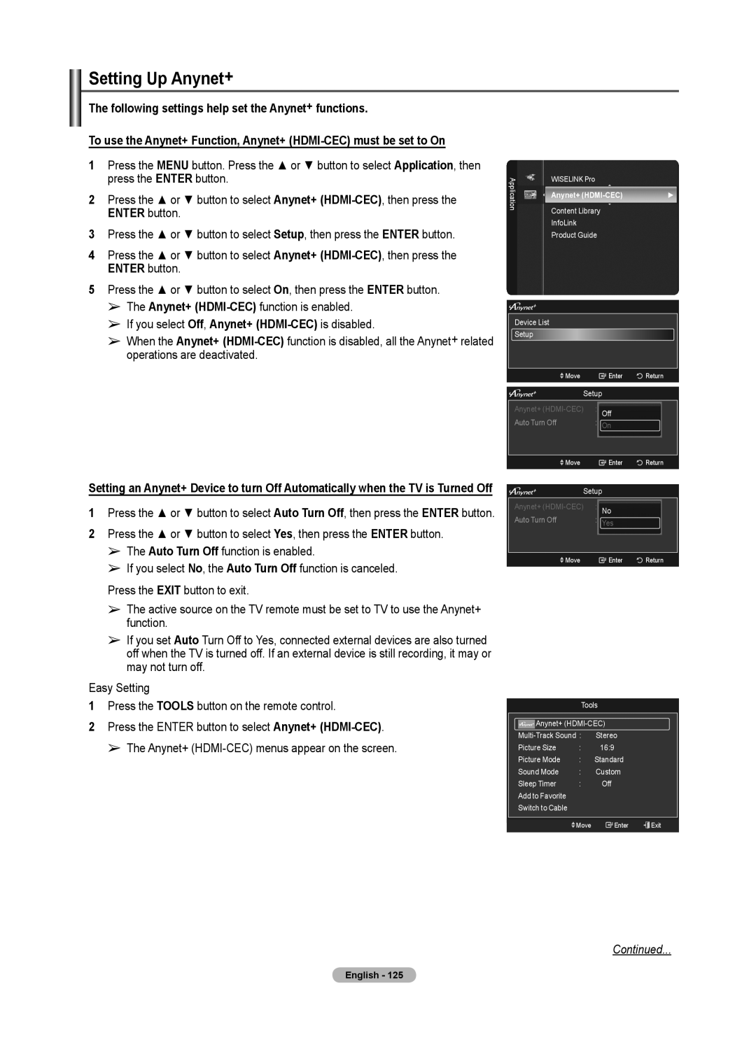 Samsung 760 Series Setting Up Anynet+, Anynet+ HDMI-CEC, Content Library InfoLink Product Guide Device List Setup 