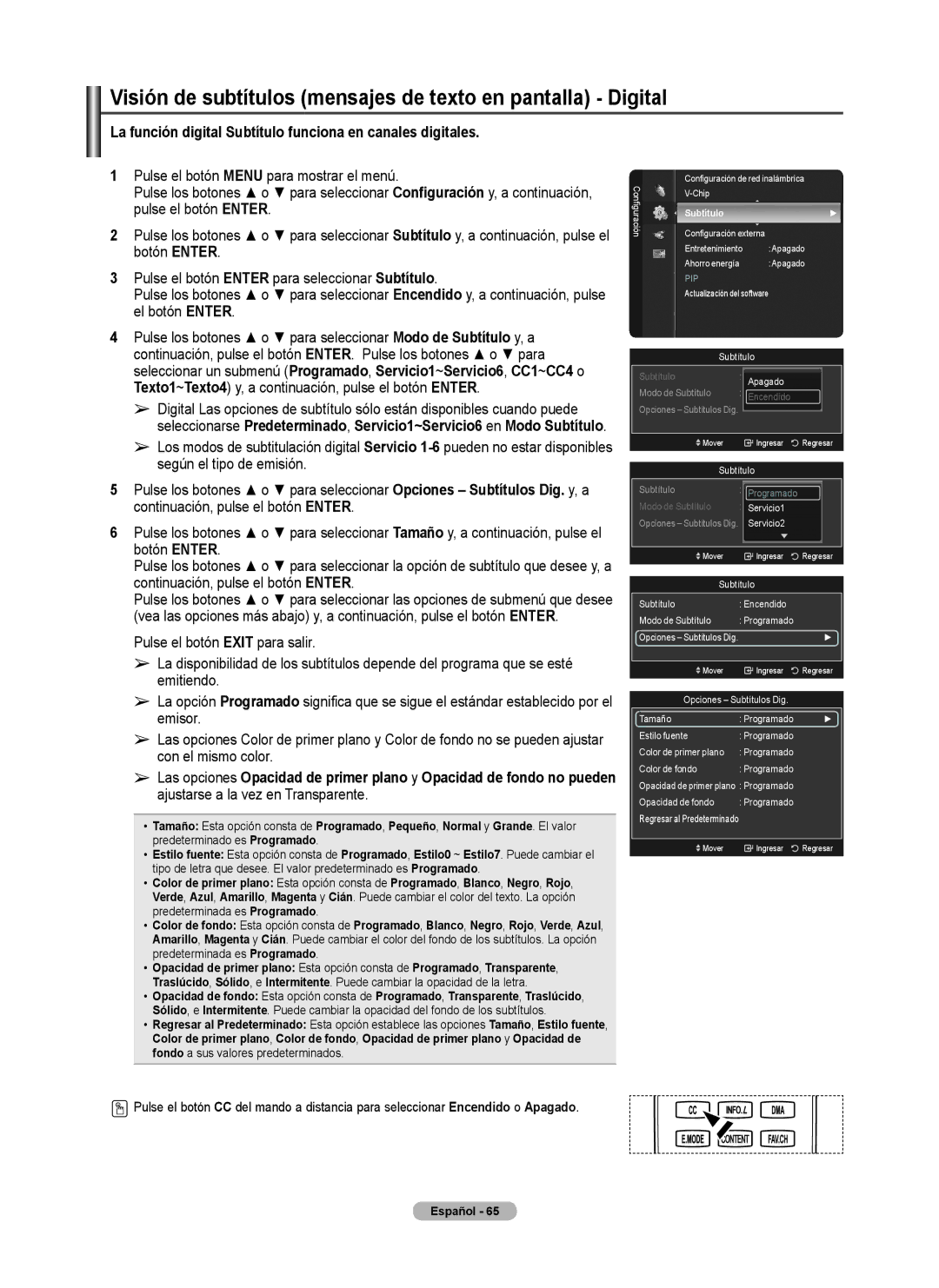 Samsung 760 Series user manual Visión de subtítulos mensajes de texto en pantalla Digital, Subtítulo 