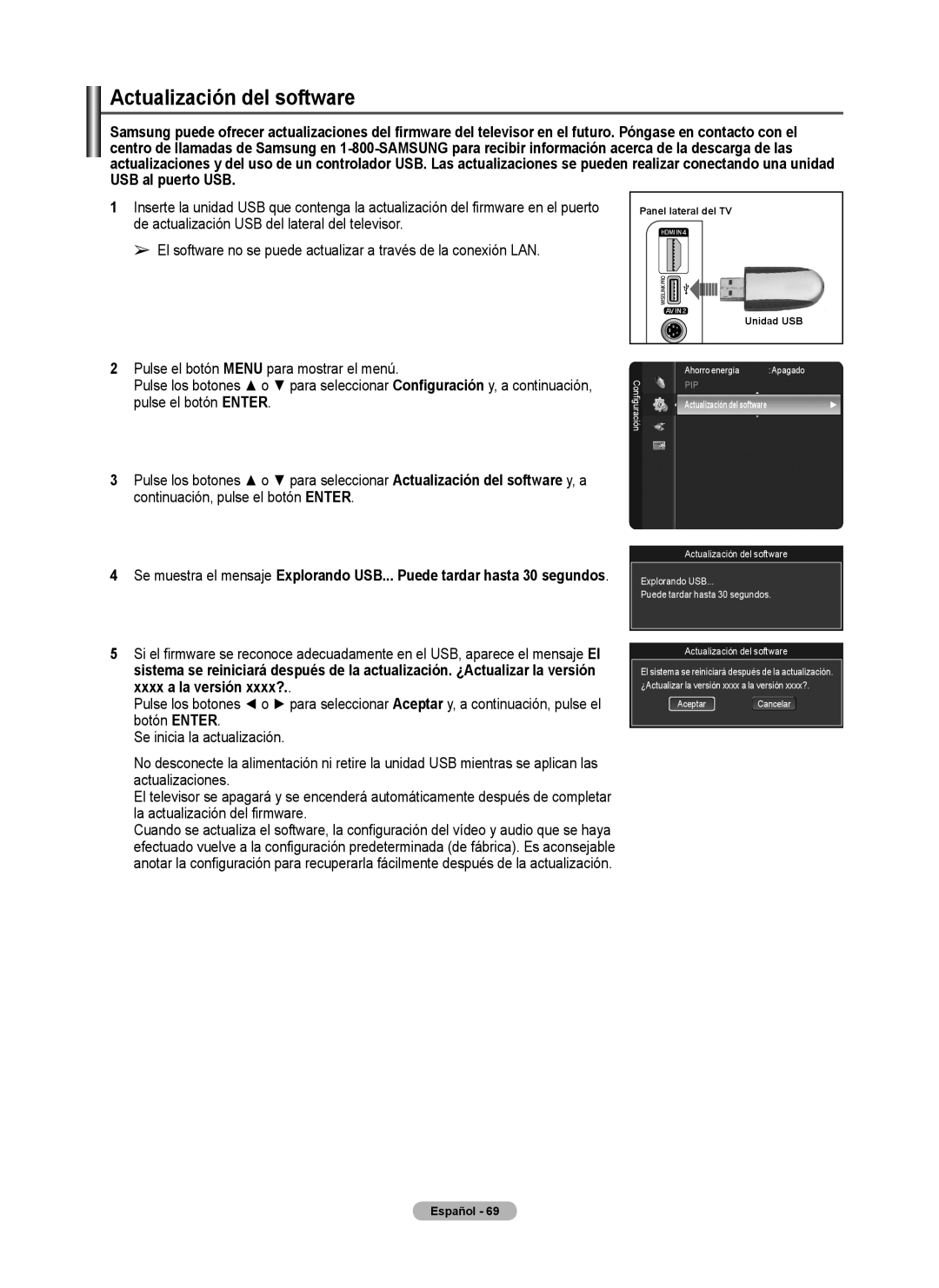 Samsung 760 Series user manual Actualización del software, Unidad USB 