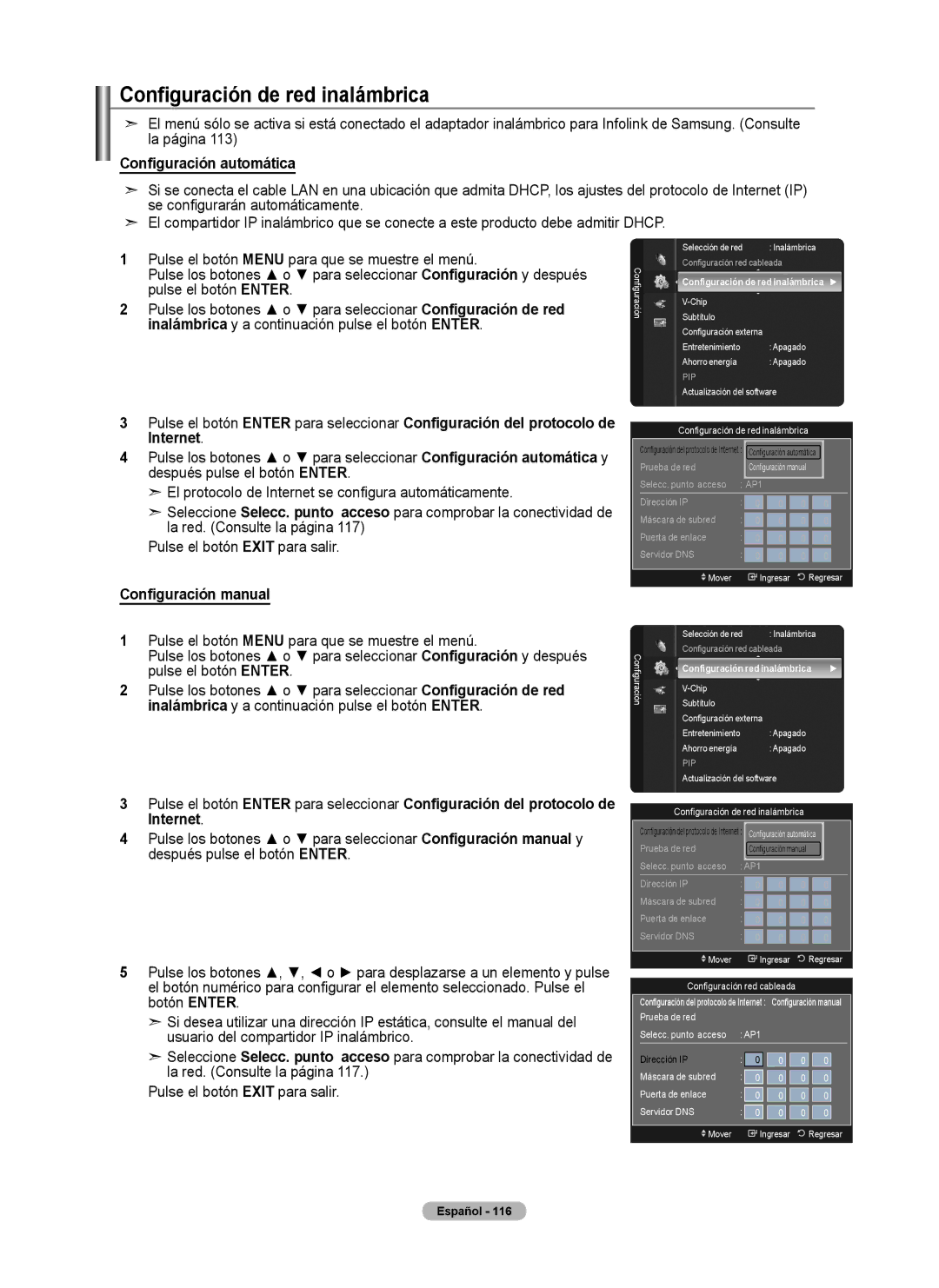 Samsung 760 Series user manual Configuración de red inalámbrica, Configuración red inalámbrica 