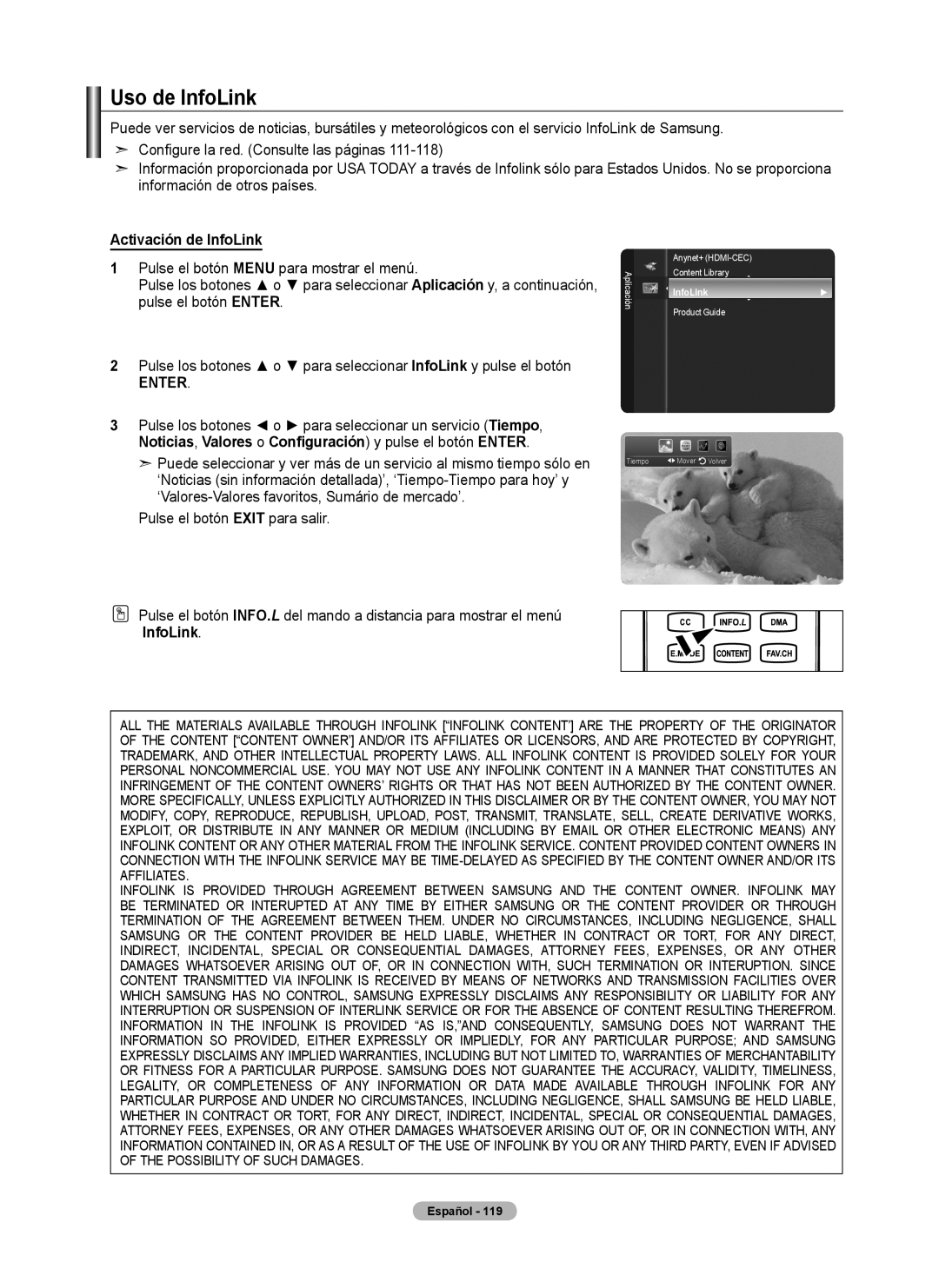 Samsung 760 Series user manual Uso de InfoLink, Activación de InfoLink 