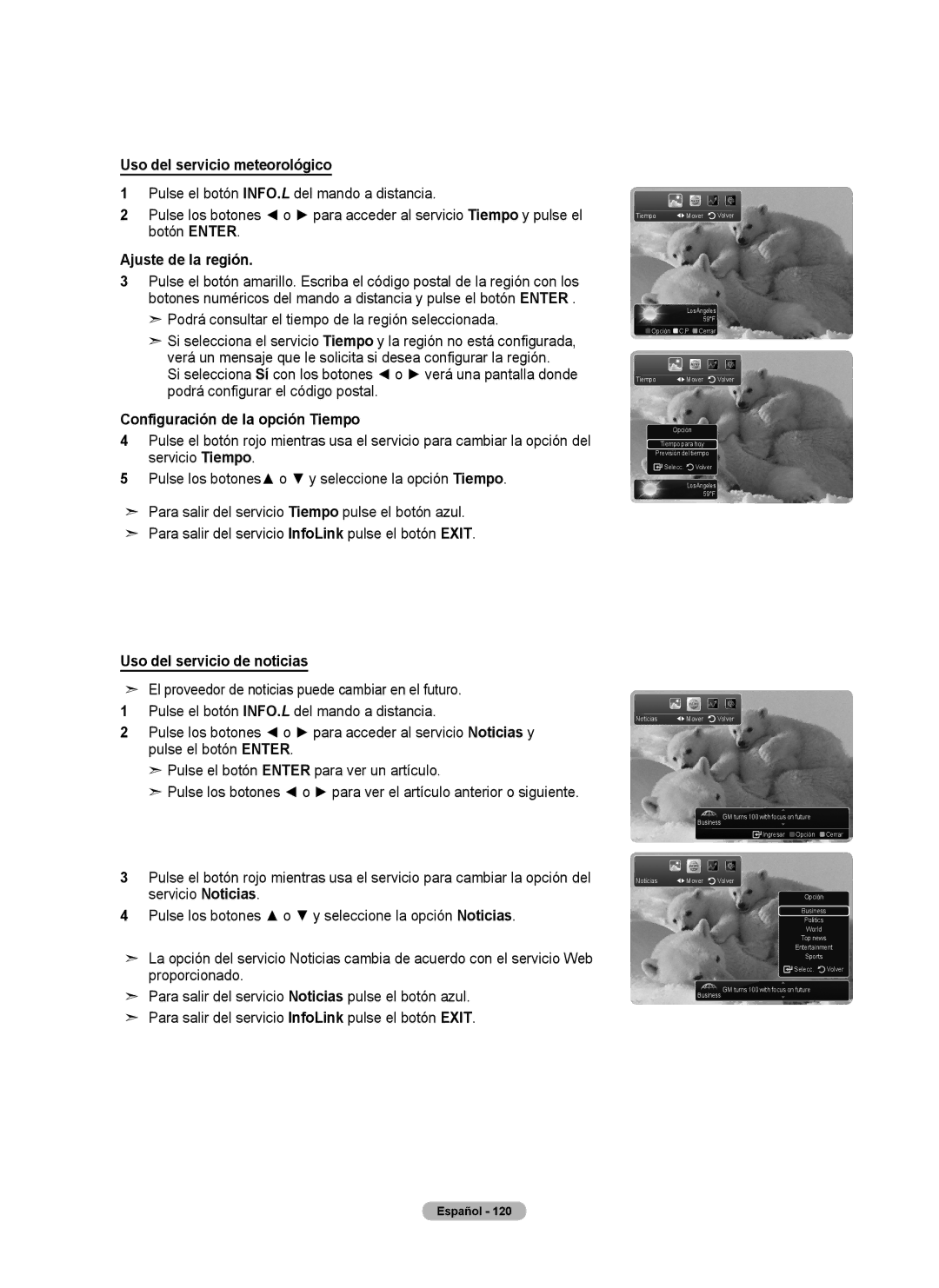 Samsung 760 Series user manual Uso del servicio meteorológico, Ajuste de la región, Configuración de la opción Tiempo 