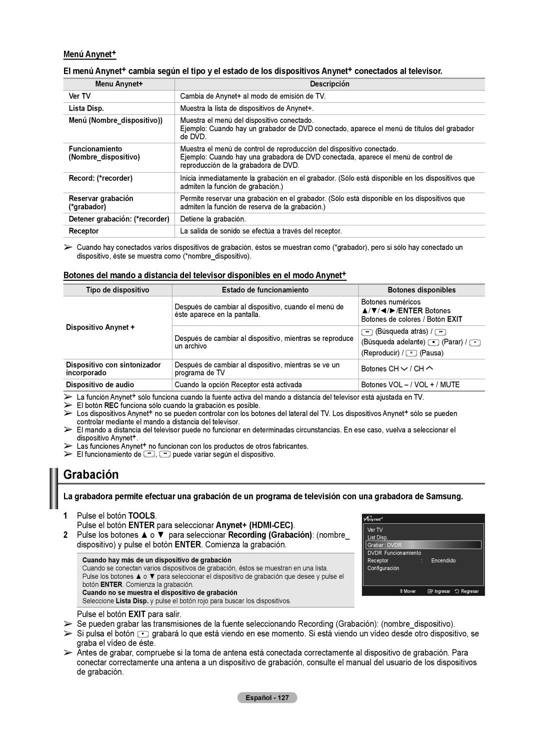 Samsung 760 Series user manual Grabación 