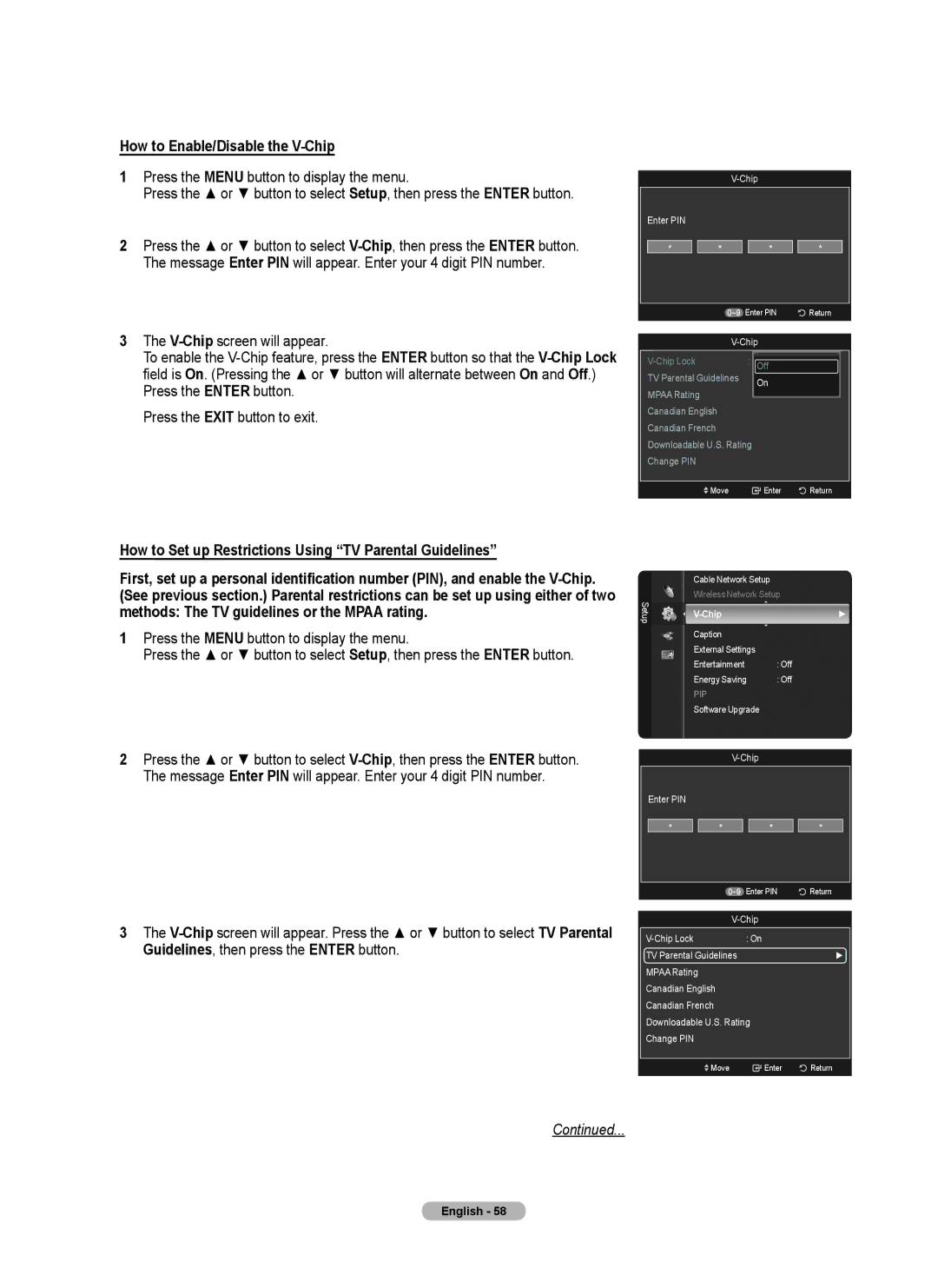 Samsung 760 Series user manual How to Enable/Disable the V-Chip, Chip Chip Lock TV Parental Guidelines Mpaa Rating 