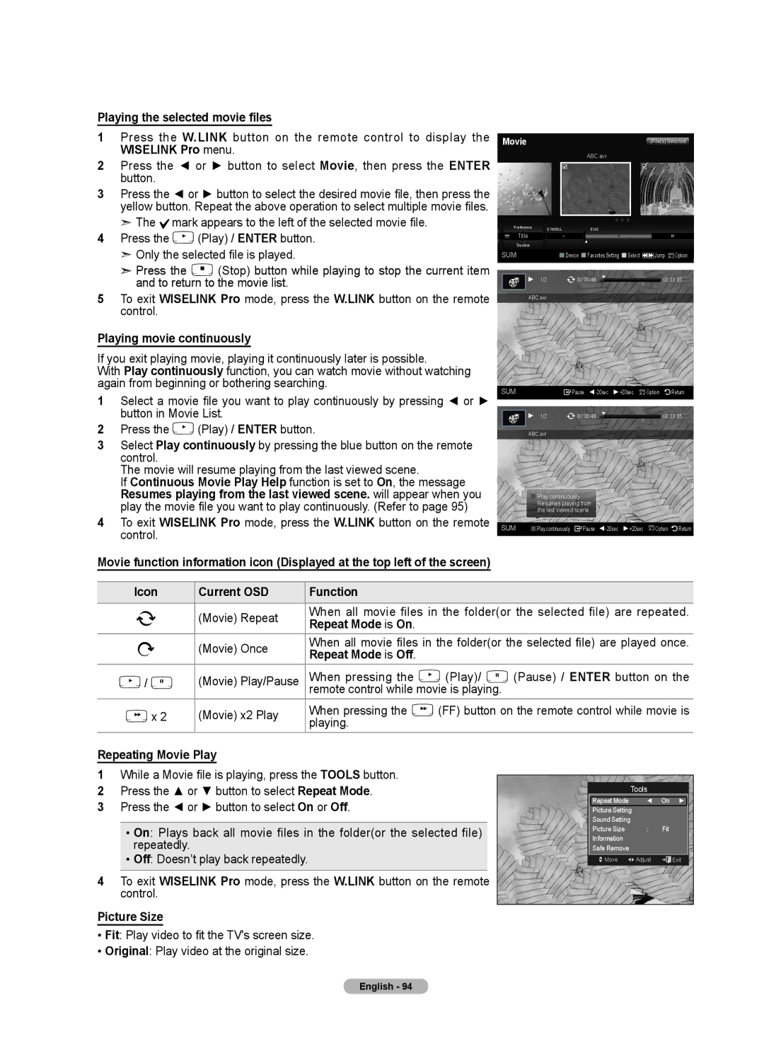 Samsung 760 Series user manual Mark appears to the left of the selected movie fi le, Press Play / Enter button, Playing 