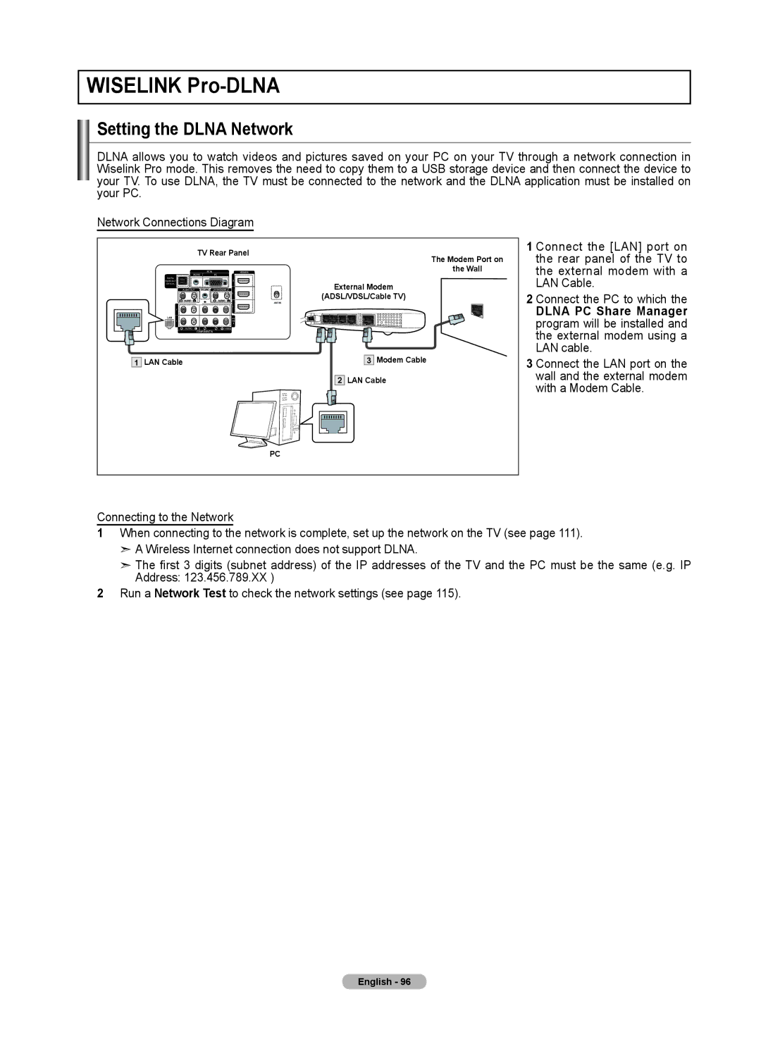 Samsung 760 Series user manual Wiselink Pro-DLNA, Setting the Dlna Network 