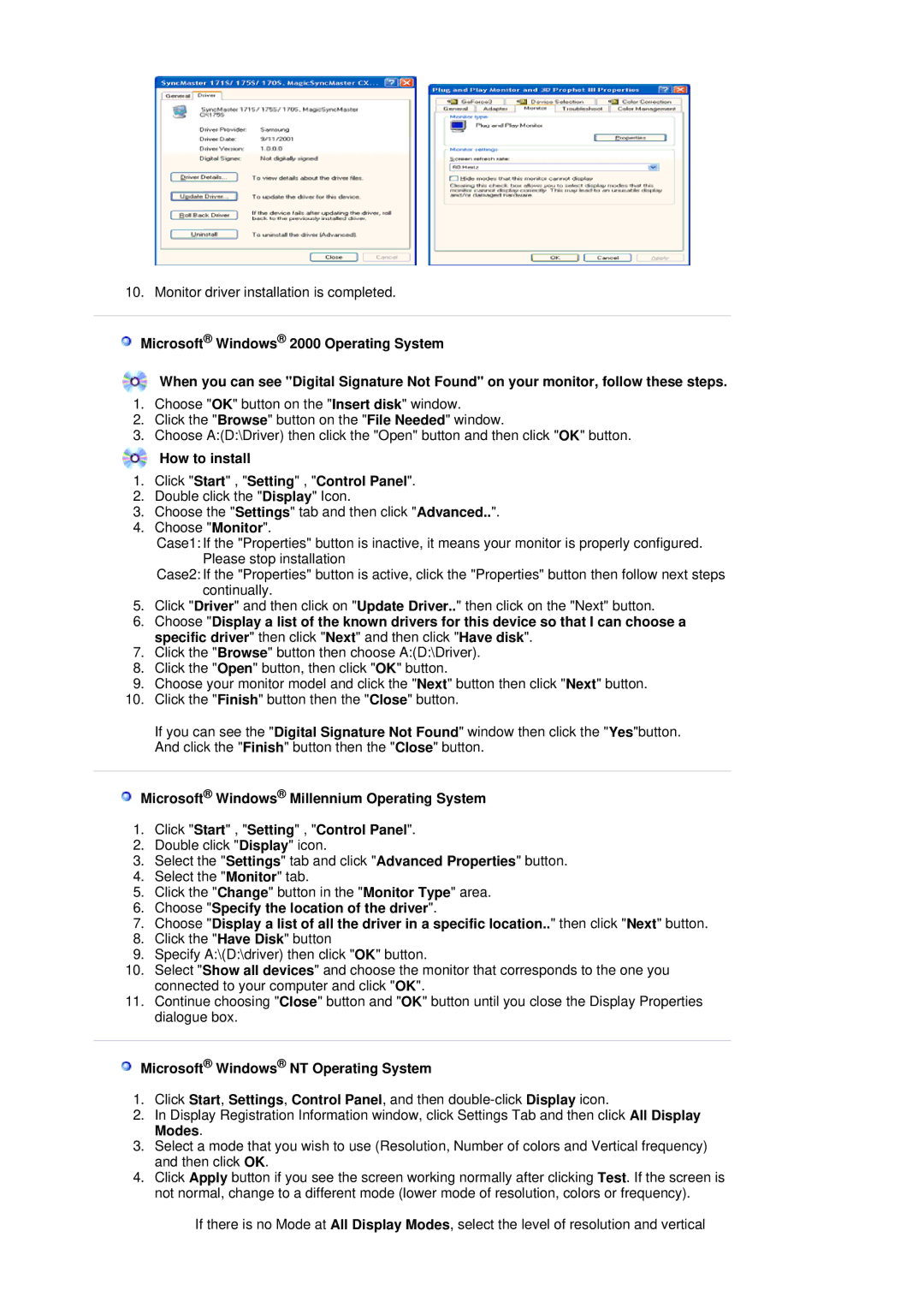 Samsung 760BF, 960BF manual How to install Click Start , Setting , Control Panel, Microsoft Windows NT Operating System 