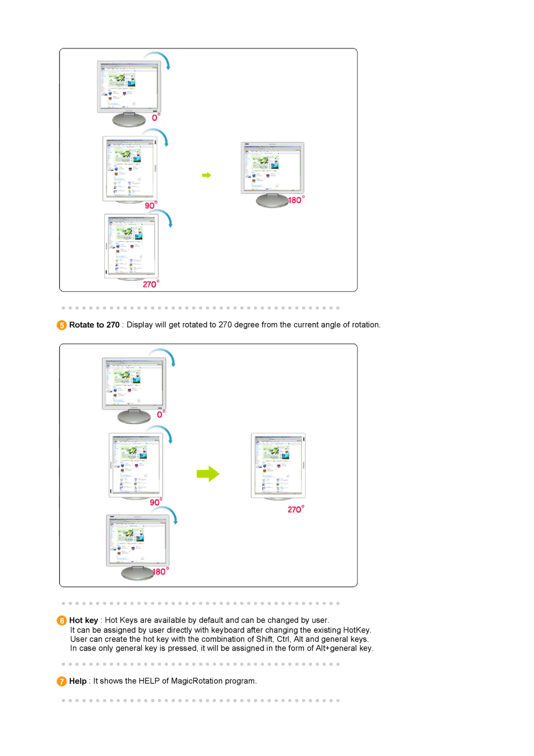 Samsung 760BF, 960BF manual Help It shows the Help of MagicRotation program 