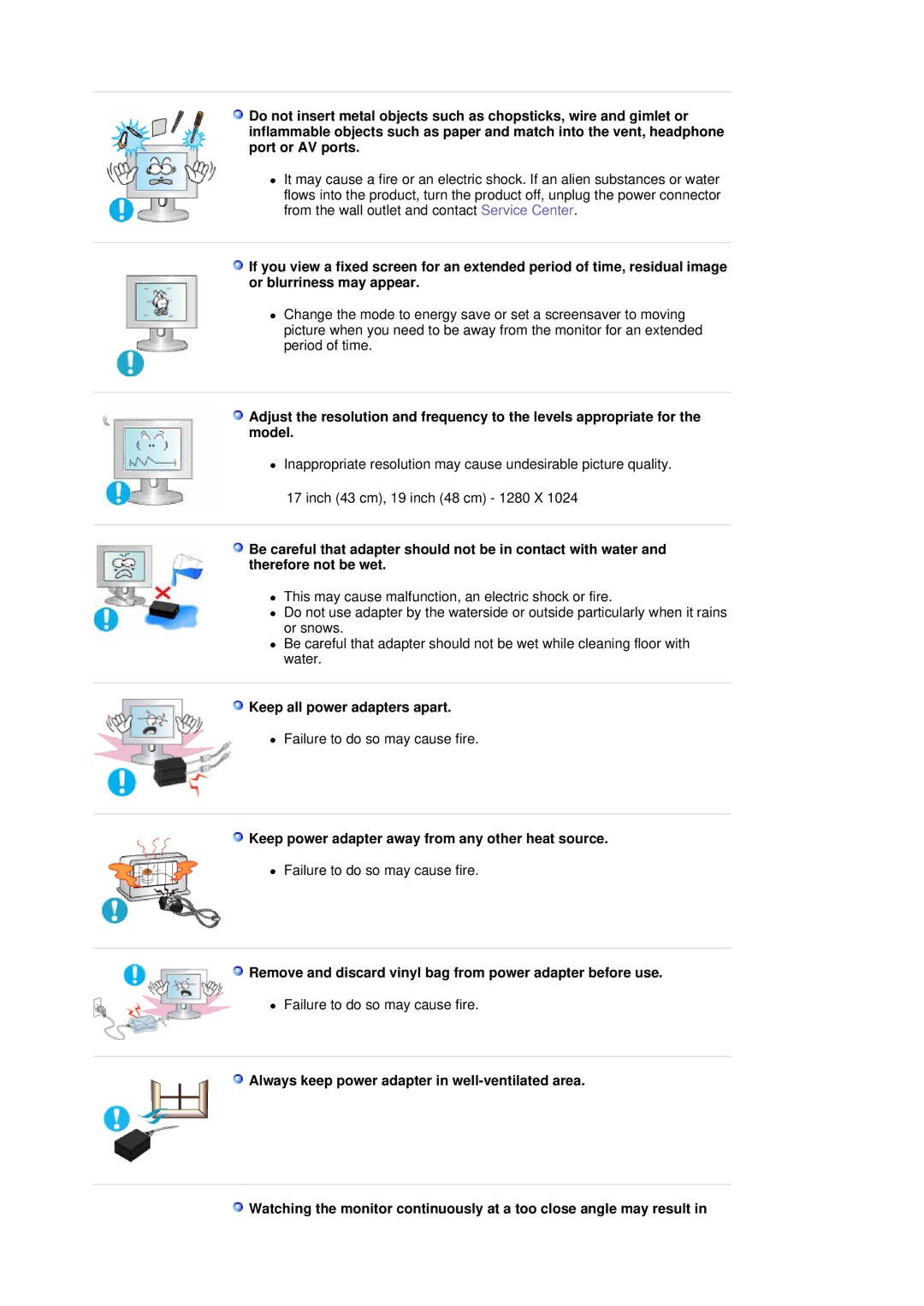 Samsung 760BF, 960BF manual Keep all power adapters apart, Keep power adapter away from any other heat source 