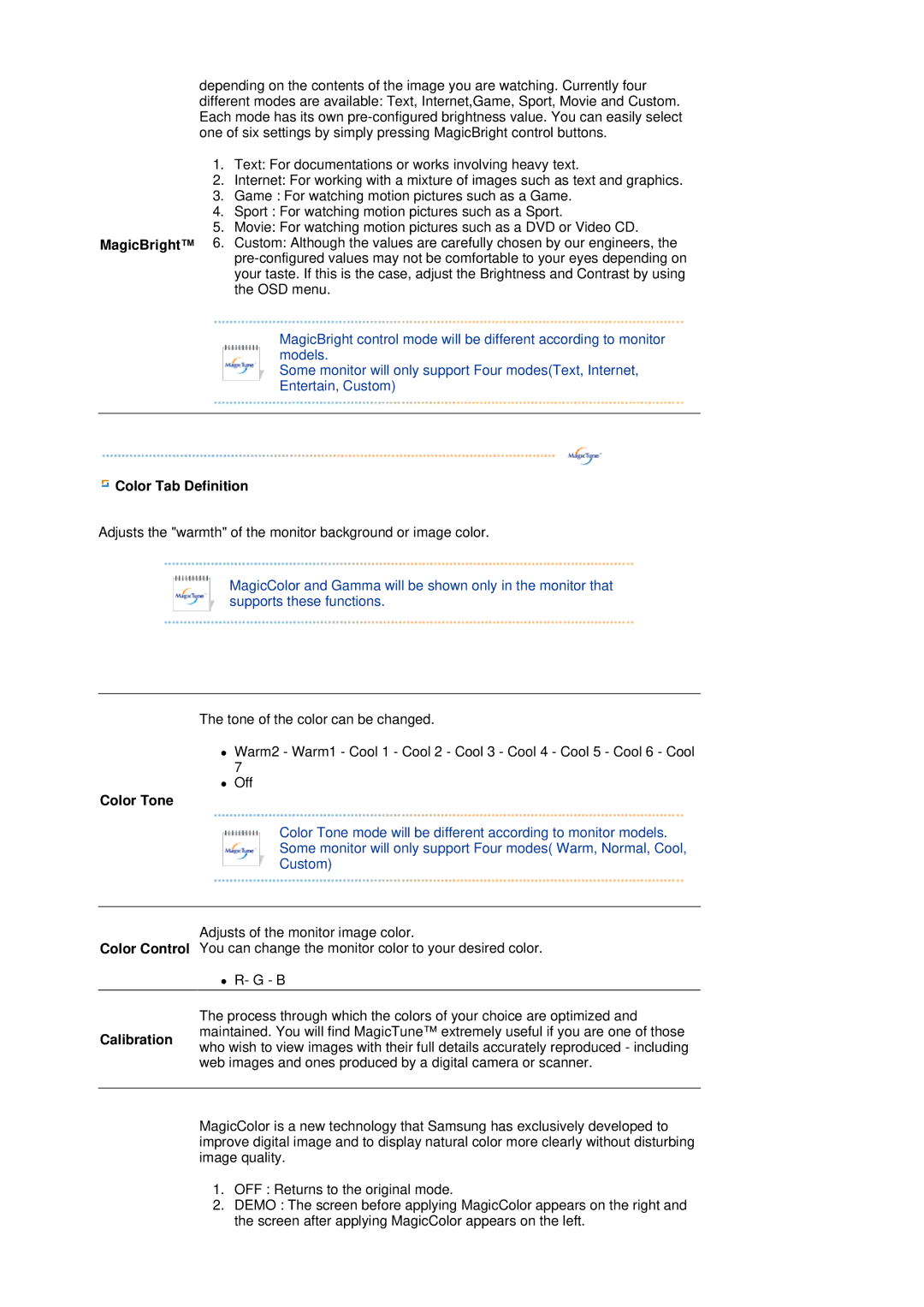 Samsung 760BF manual Color Tab Definition, Color Tone 