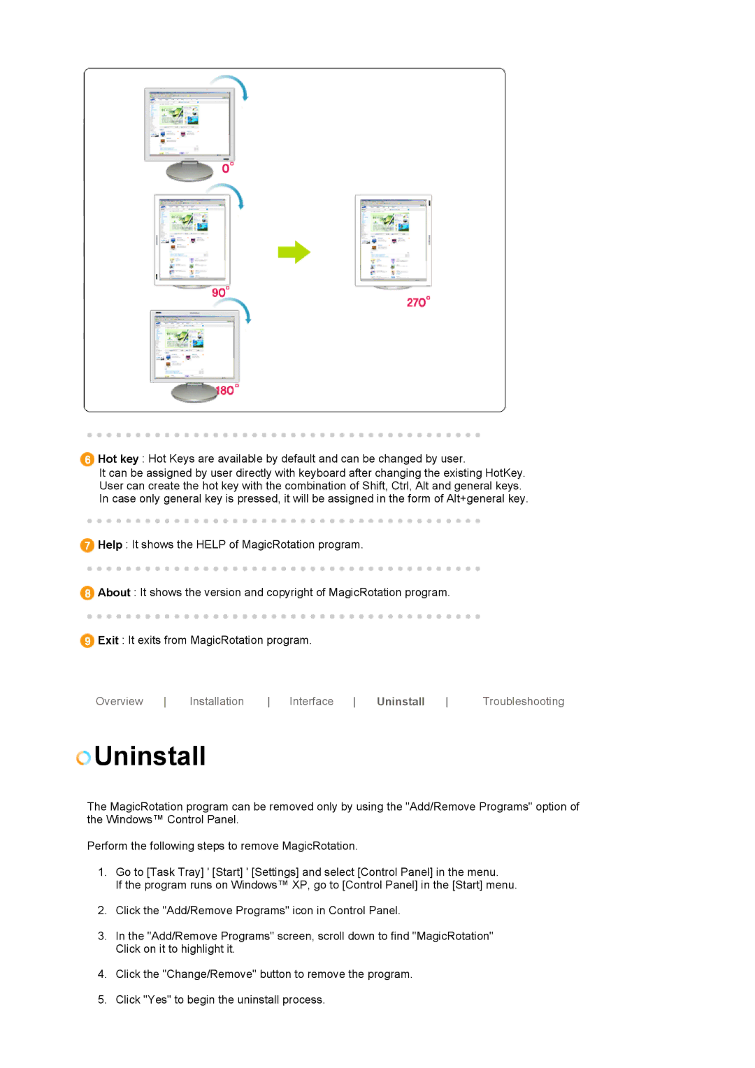 Samsung 760BF manual Uninstall 