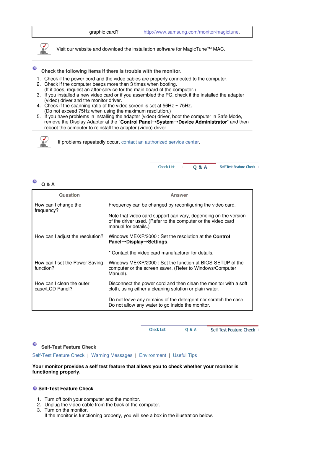 Samsung 760BF manual Question, Answer, Self-Test Feature Check 