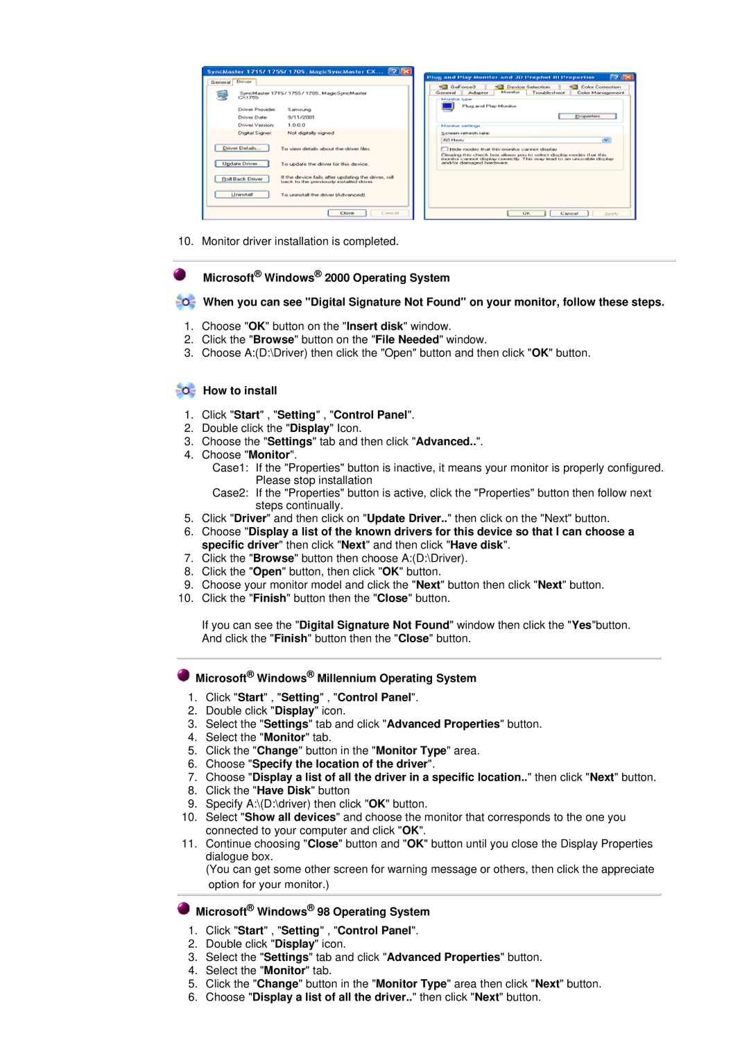 Samsung 760TFT manual How to install Click Start , Setting , Control Panel 