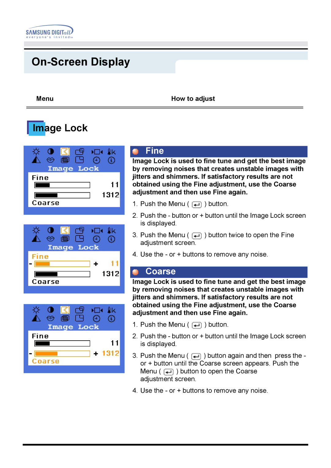 Samsung 760TFT manual Fine, Coarse 