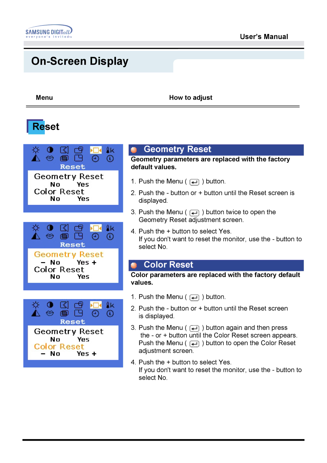 Samsung 760TFT manual Reset 