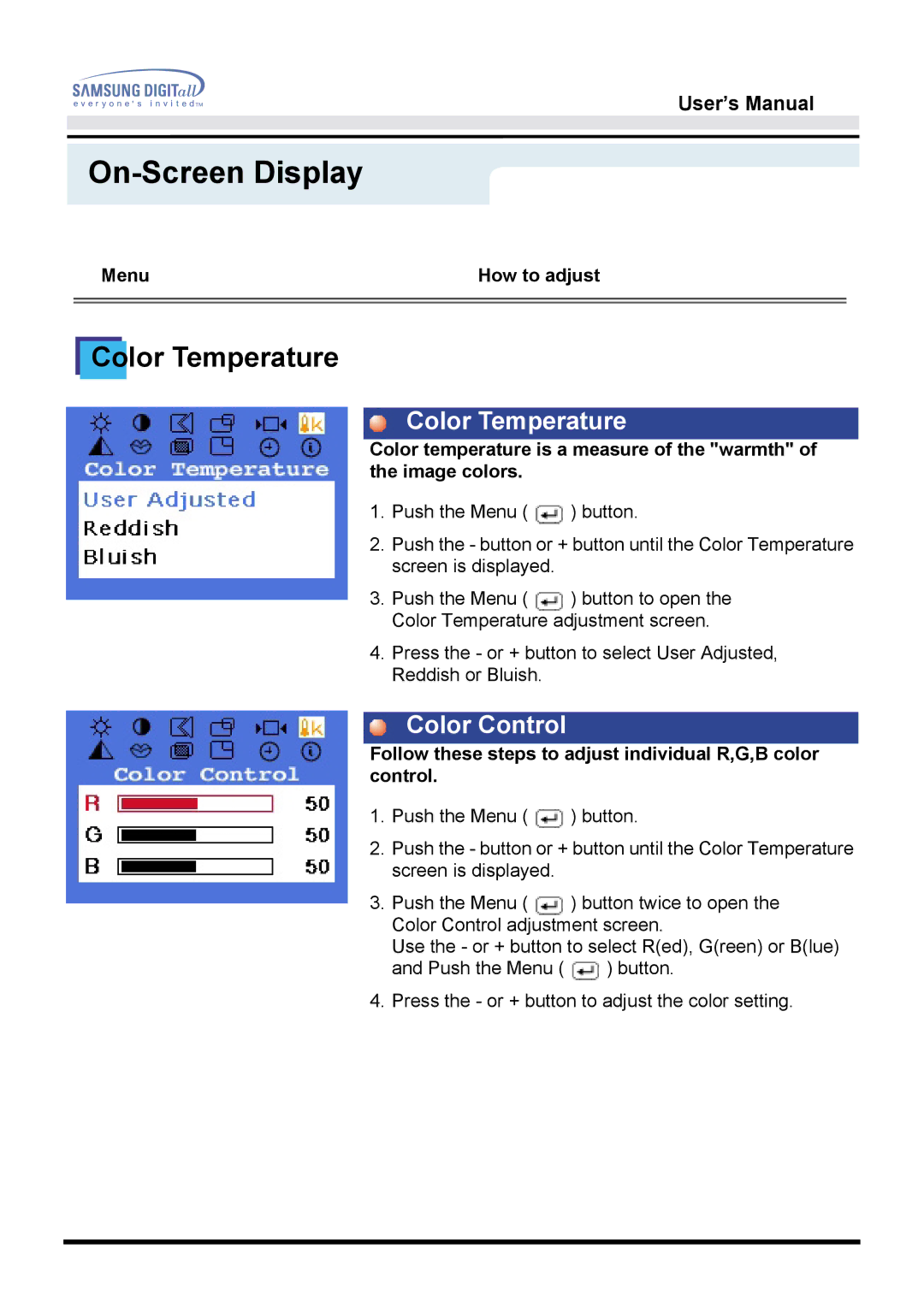 Samsung 760TFT manual Color Temperature 