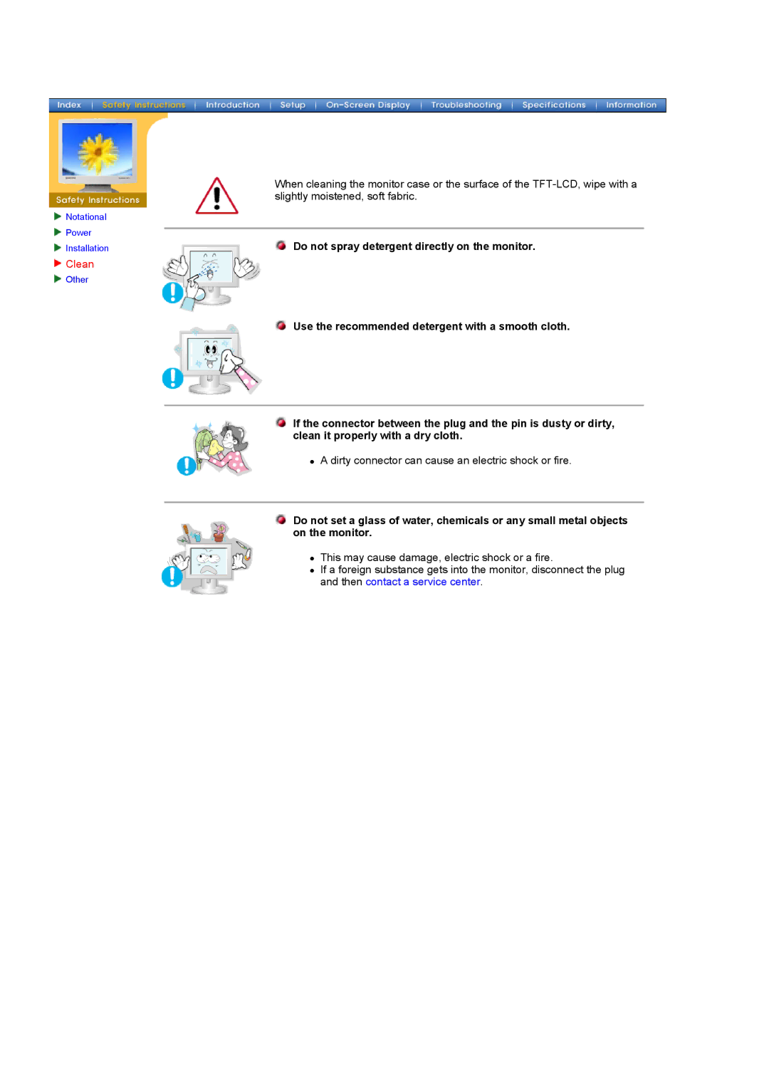 Samsung 760TFT manual Clean 