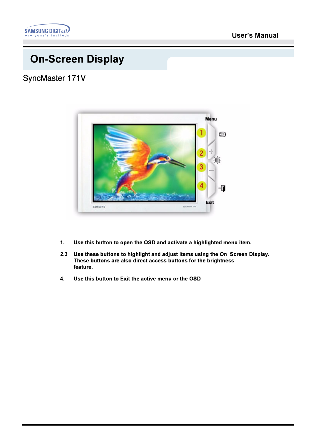 Samsung 760TFT manual User’s Manual, On-Screen Display, SyncMaster 