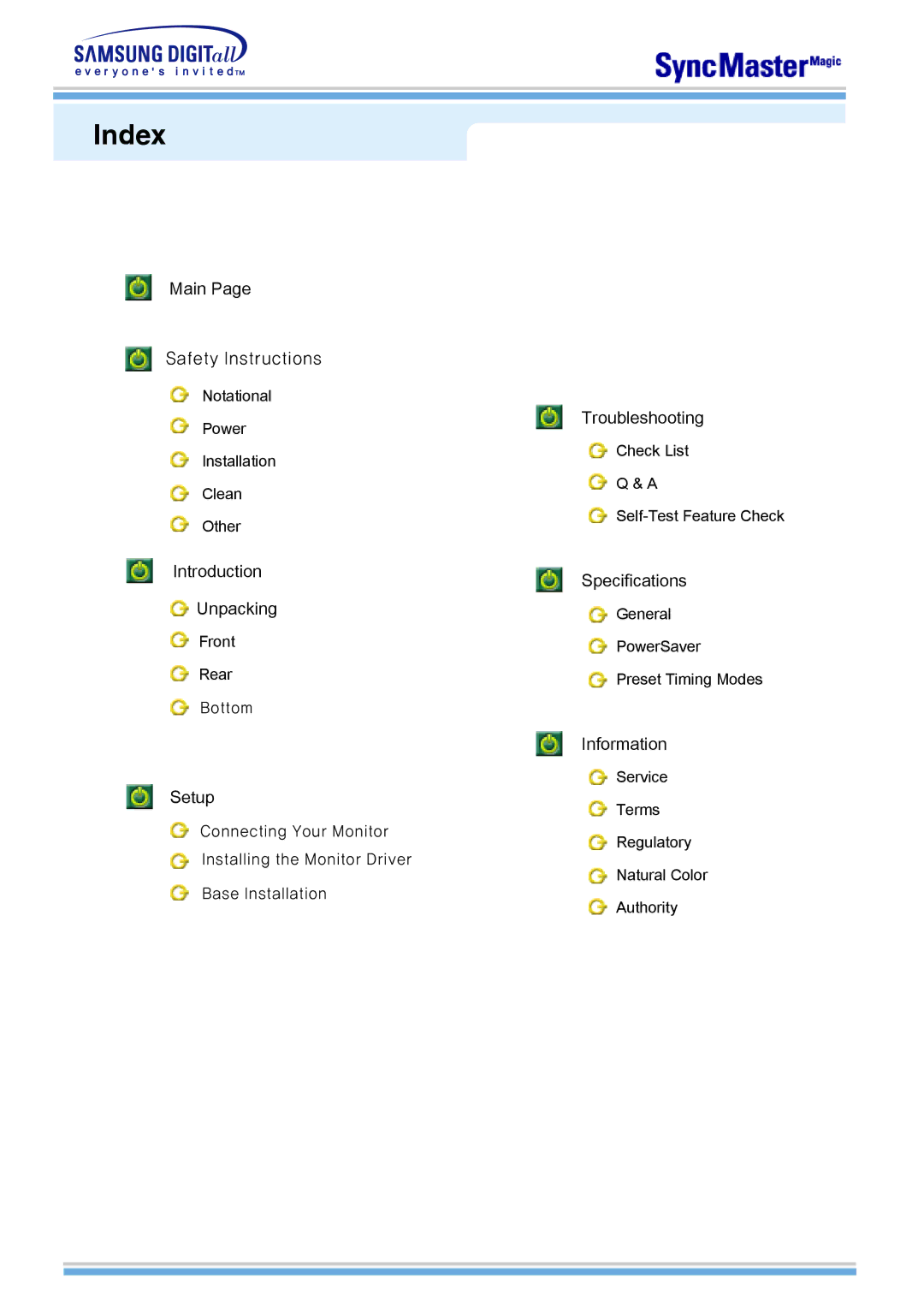 Samsung 763MB manual Index 