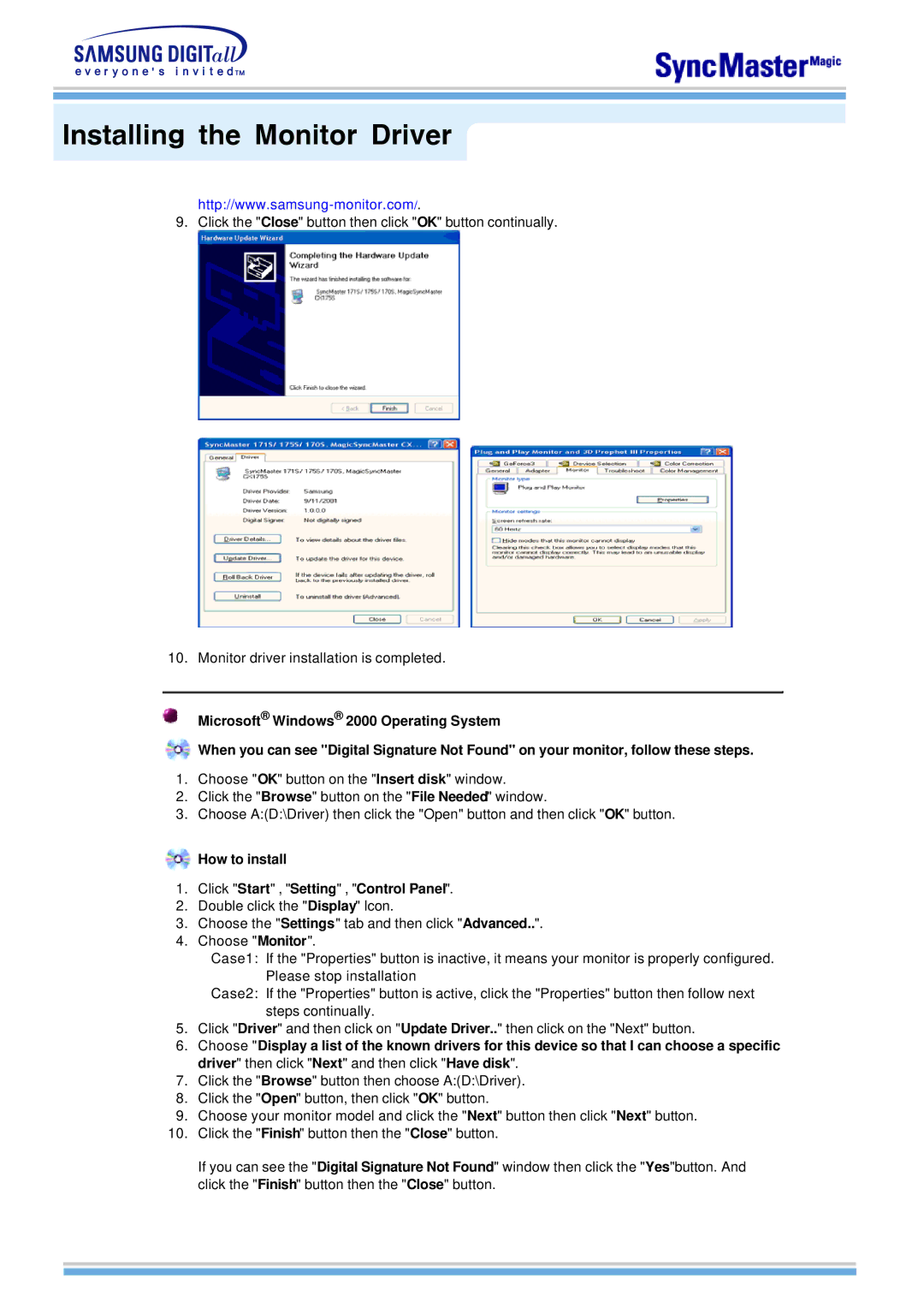 Samsung 763MB manual How to install Click Start , Setting , Control Panel 