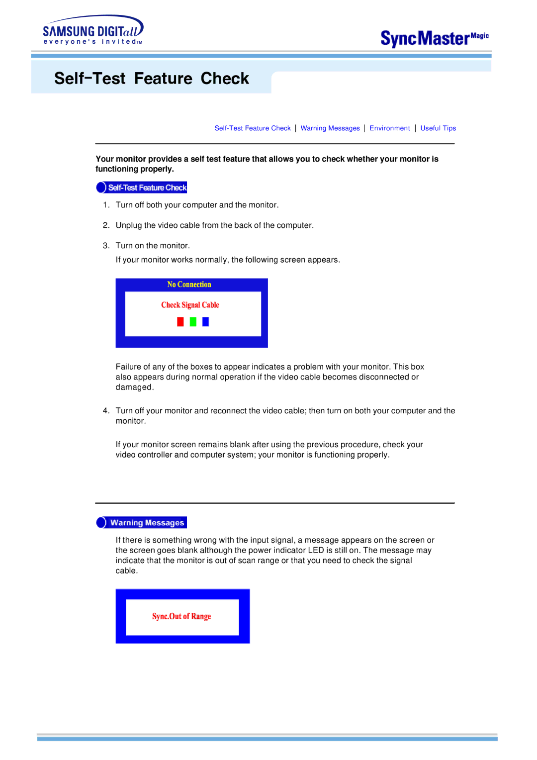 Samsung 763MB manual Self-Test Feature Check 