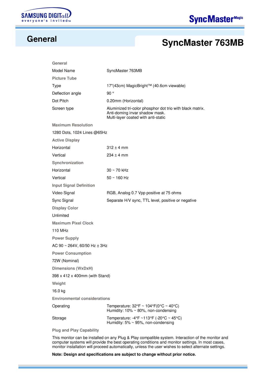 Samsung manual SyncMaster 763MB, General 